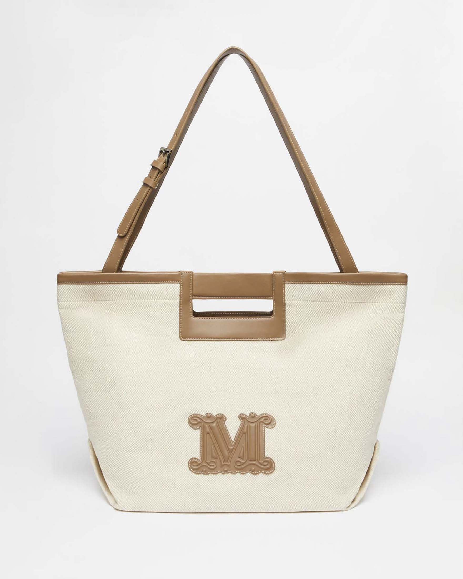 Borsa grande Max Mara Beachwear in cotone écru con tracolla regolabile e chiusura magnetica image
