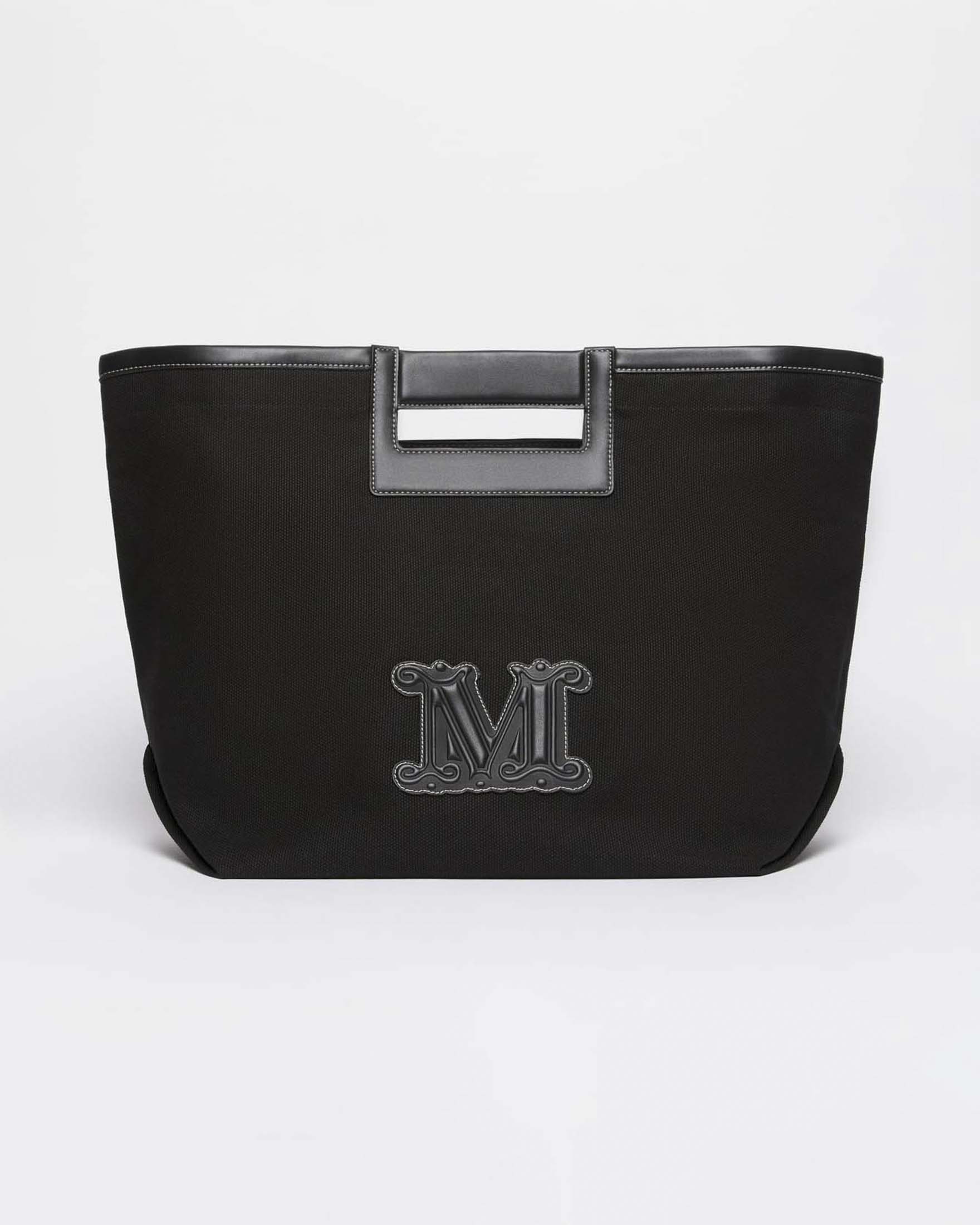 Borsa grande Max Mara Beachwear in cotone nera con tracolla regolabile e chiusura magnetica