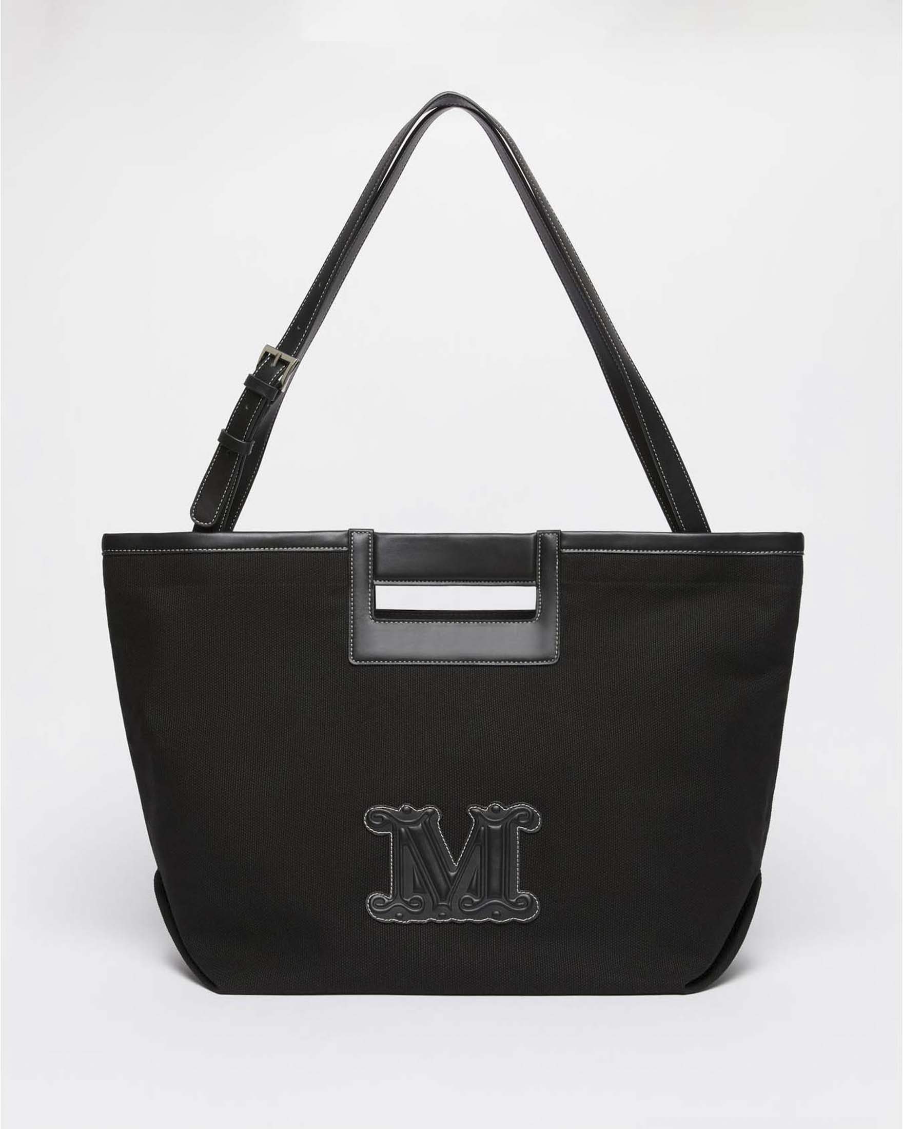 Borsa grande Max Mara Beachwear in cotone nera con tracolla regolabile e chiusura magnetica image