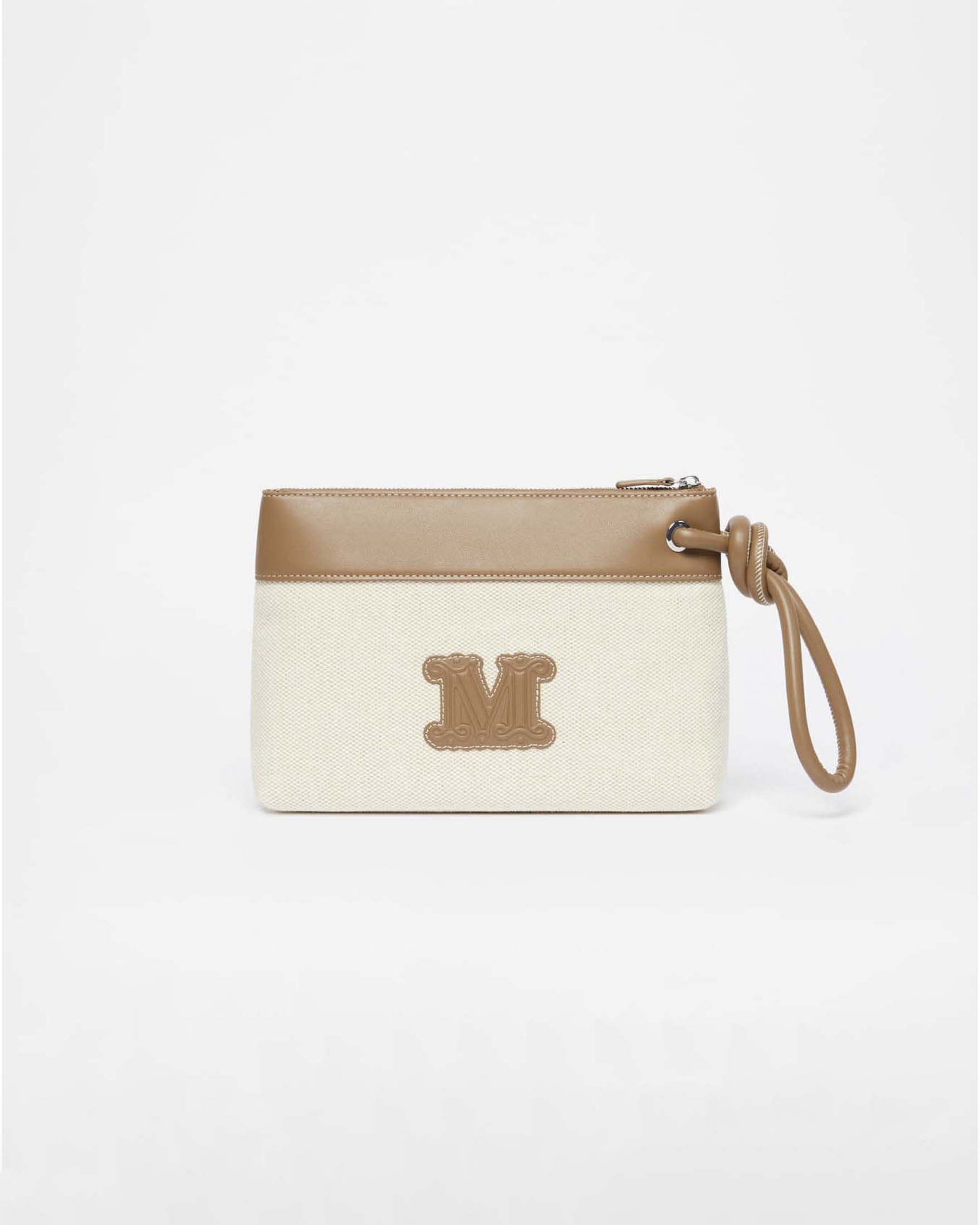 Pochette media Max Mara Beachwear in cotone écru con zip e dettaglio M Monogram