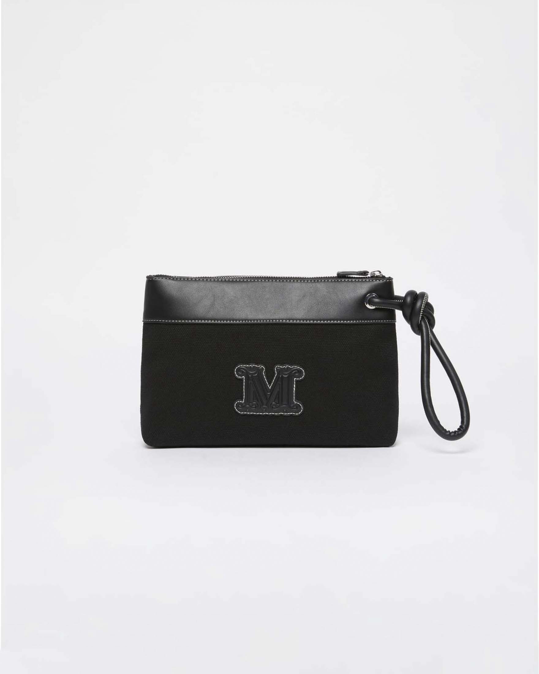 Pochette media Max Mara Beachwear in cotone nero con zip e dettaglio M Monogram