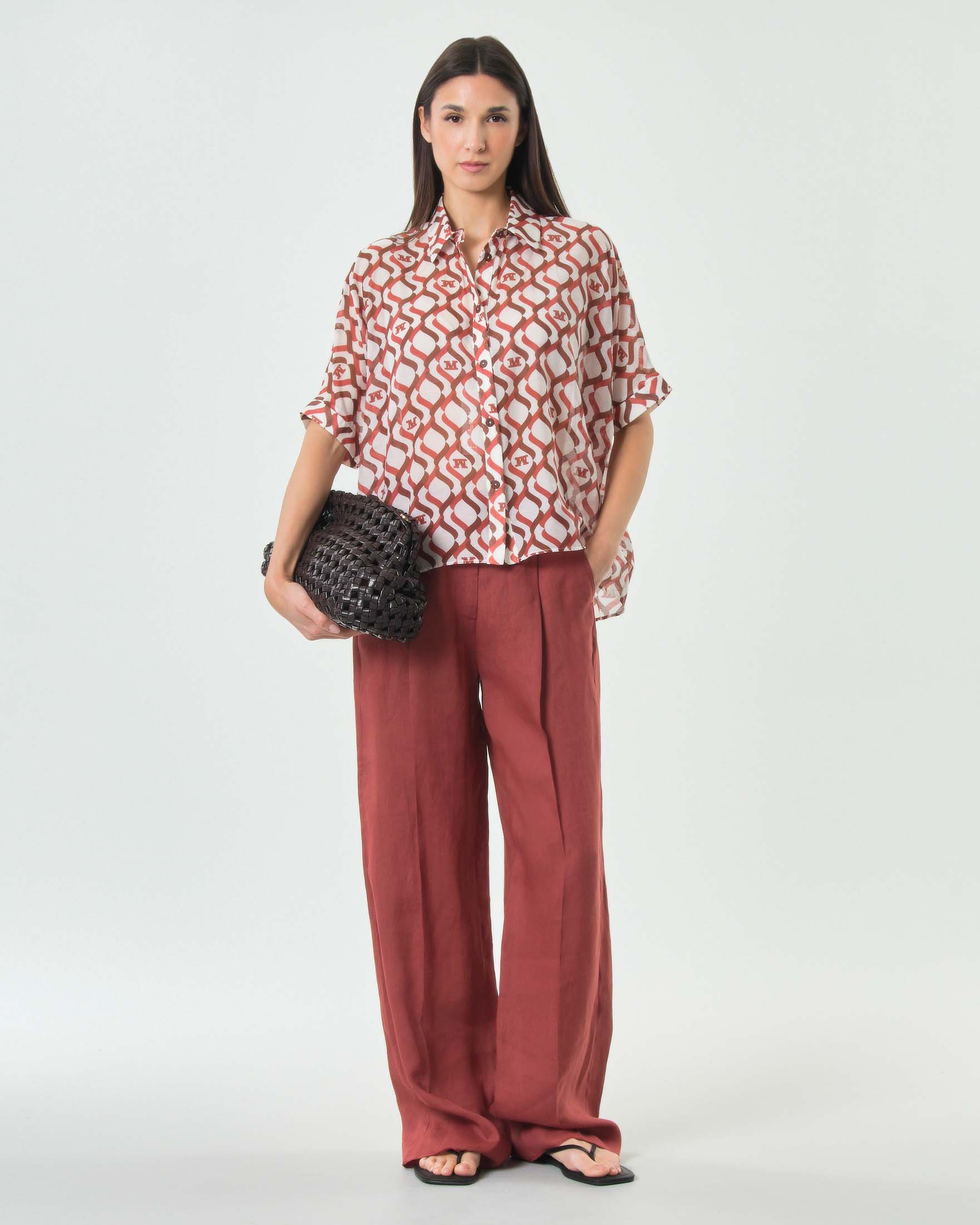 Camicia Max Mara Beachwear in misto cotone e seta con stampa geometrica coccio e arancione image