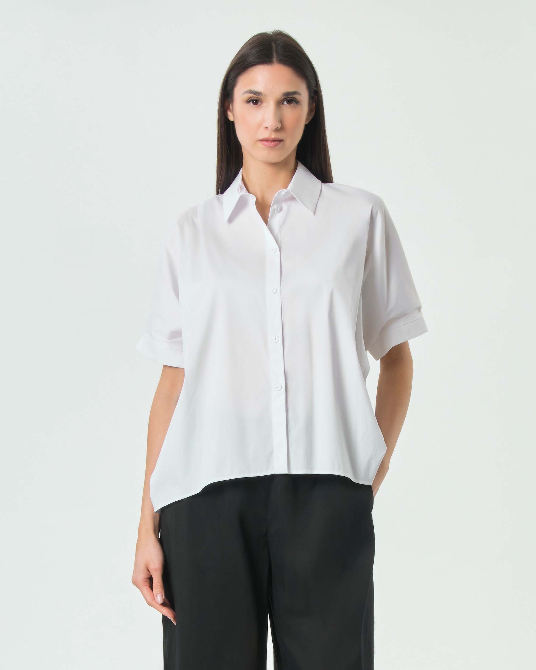 Camicia oversize Max Mara Beachwear bianca in popeline di cotone con le maniche corte
