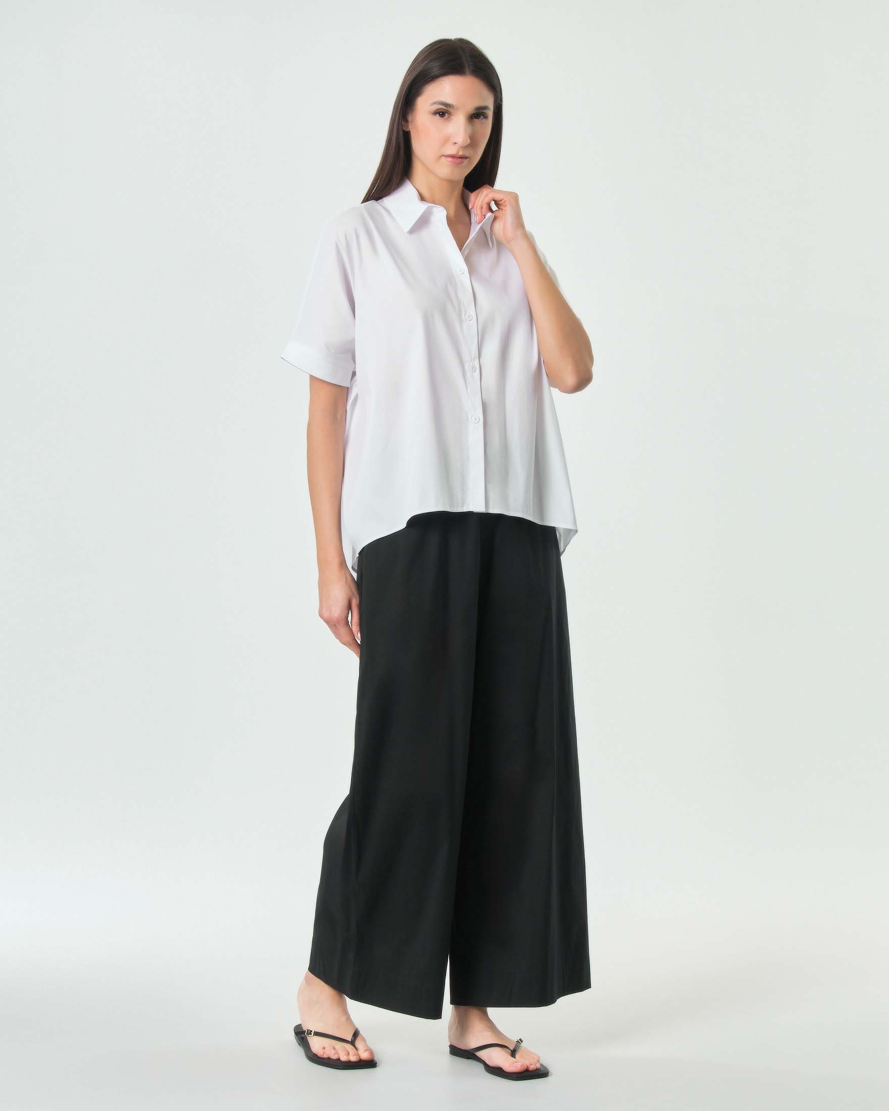 Camicia oversize Max Mara Beachwear bianca in popeline di cotone con le maniche corte image
