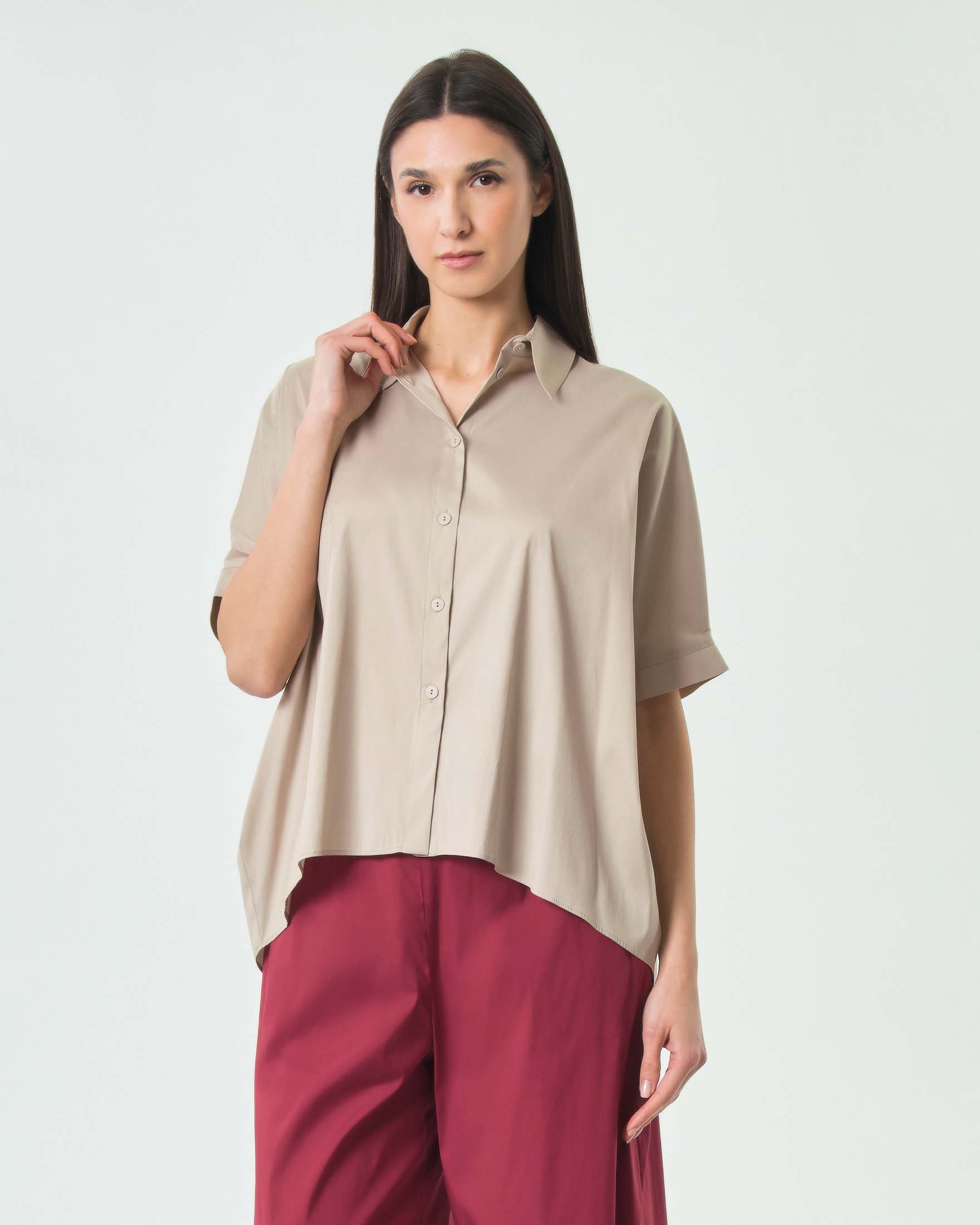 Camicia oversize Max Mara Beachwear sabbia in popeline di cotone con le maniche corte