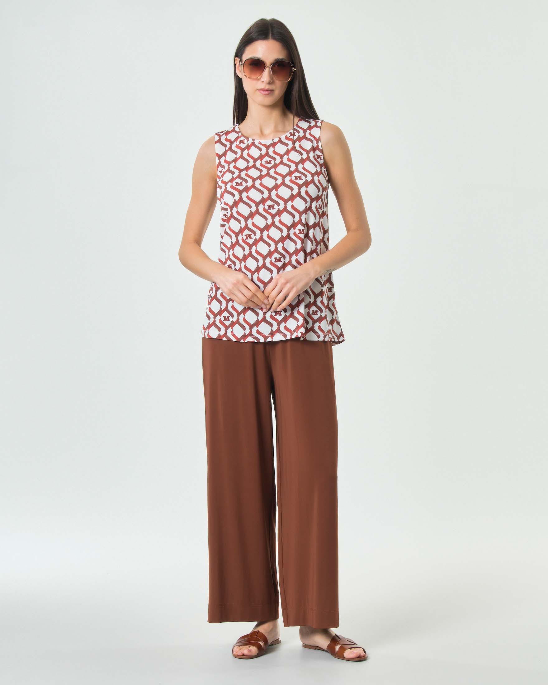 Pantaloni a palazzo Max Mara Beachwear color coccio in popeline stretch con vita elasticizzata
