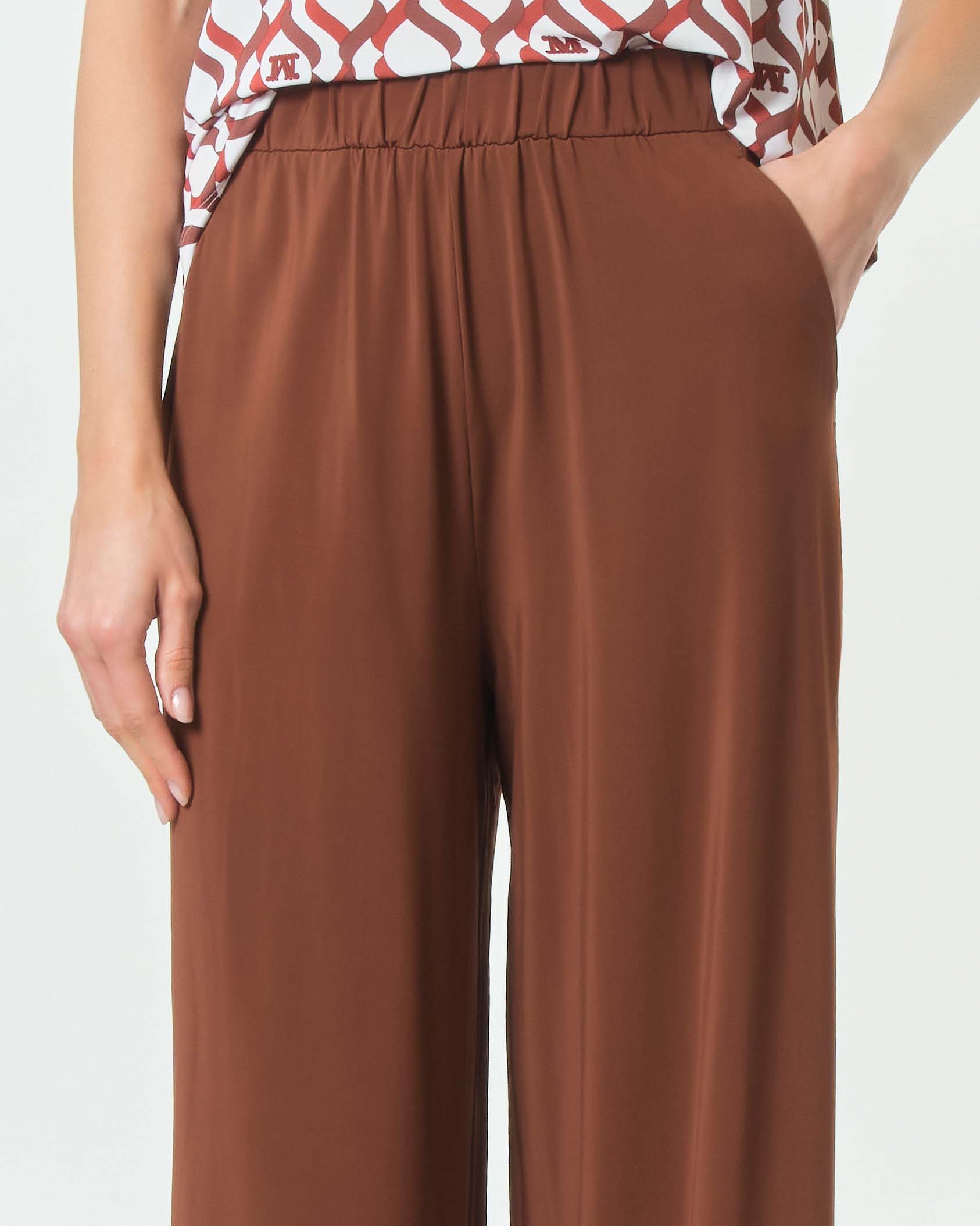 Pantaloni a palazzo Max Mara Beachwear color coccio in popeline stretch con vita elasticizzata image