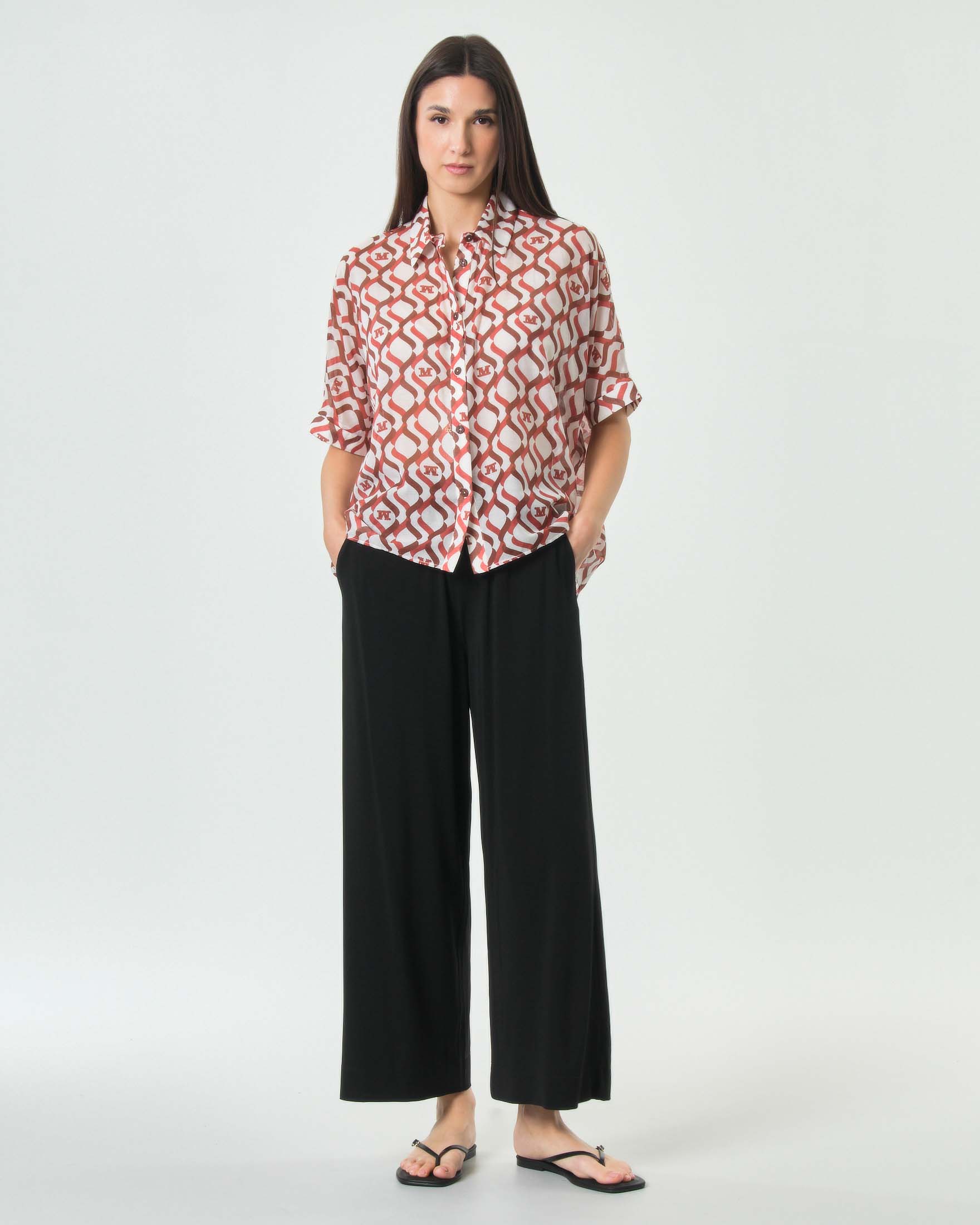 Pantaloni a palazzo Max Mara Beachwear neri in popeline stretch con vita elasticizzata