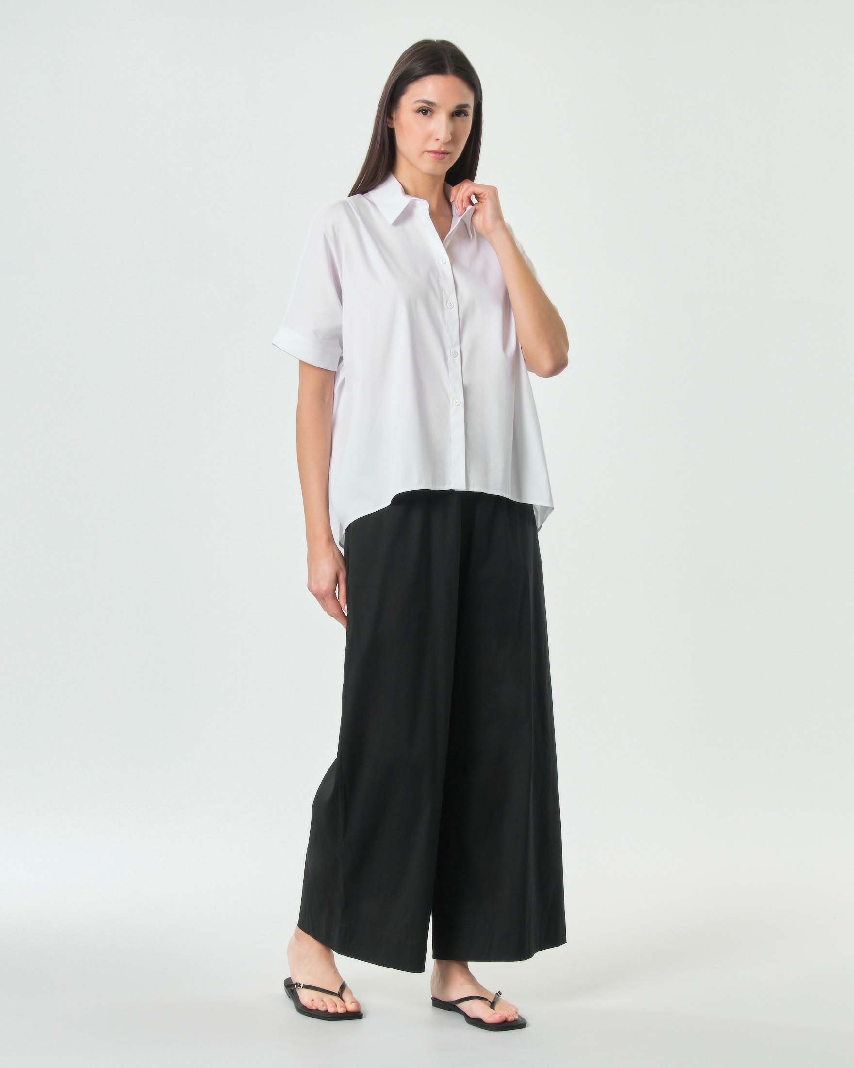 Pantaloni cropped ampio Beachwear neri in popeline stretch con vita elasticizzata
