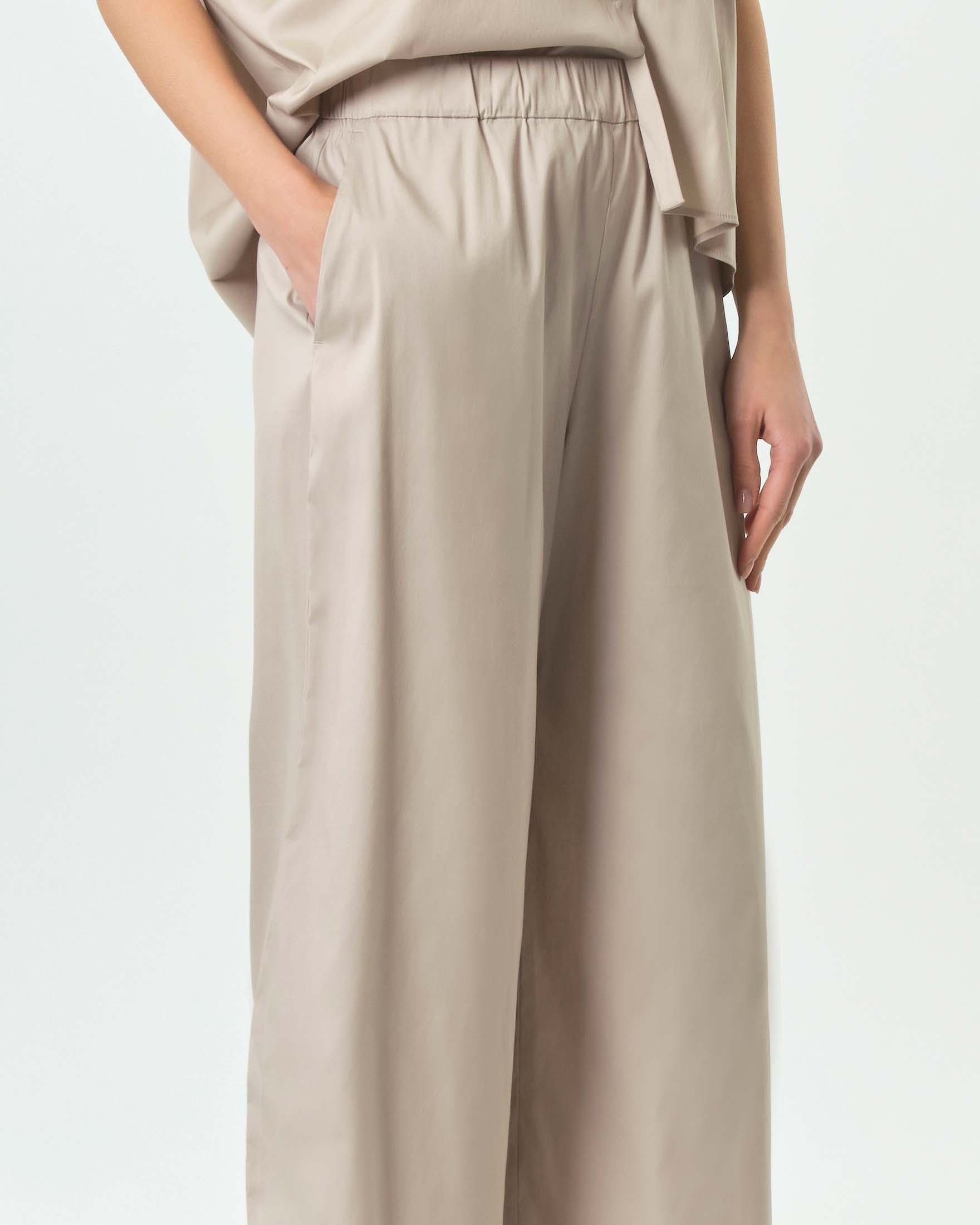 Pantaloni cropped ampio Max Mara Beachwear sabbia in popeline stretch con vita elasticizzata image
