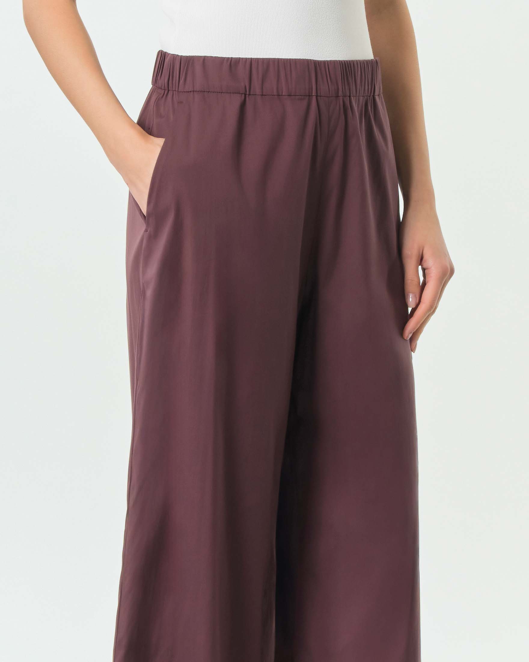 Pantaloni cropped ampio Max Mara Beachwear viola in popeline stretch con vita elasticizzata image