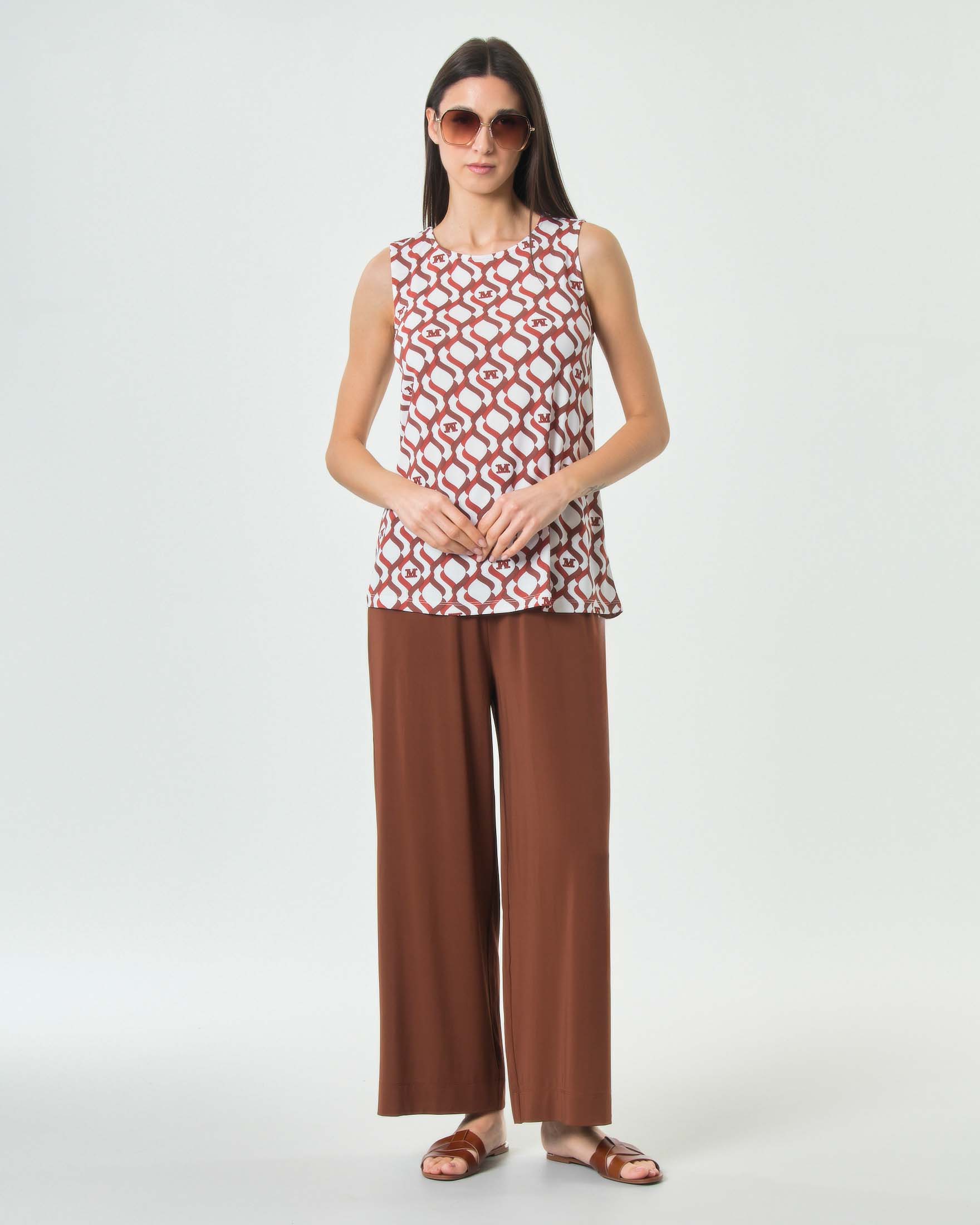 Top senza maniche Max Mara bianco in viscosa stretch con stampa all over color coccio image