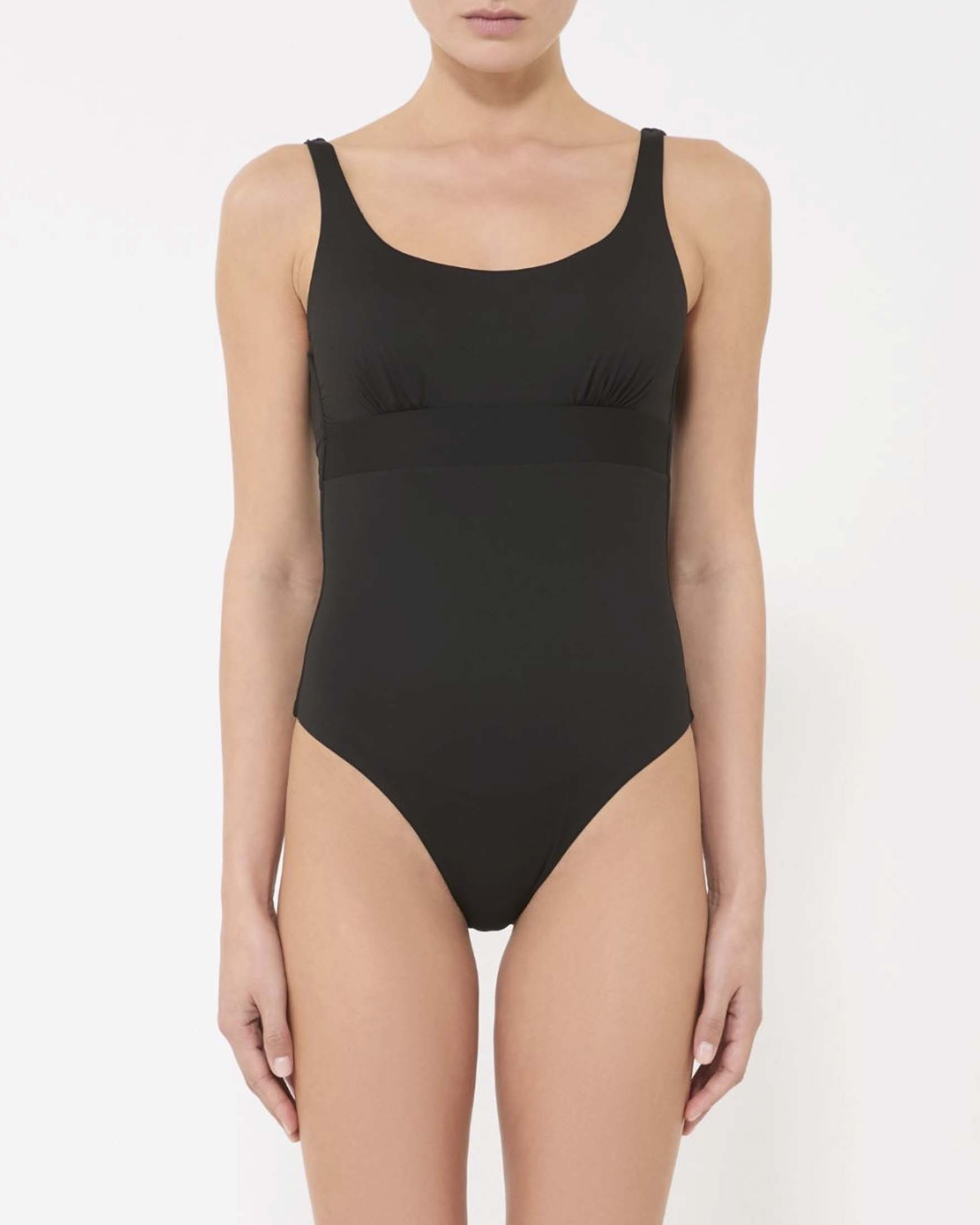 Costume intero Max Mara Beachwear nero con scollatura profonda sul retro e tessuto quick dry