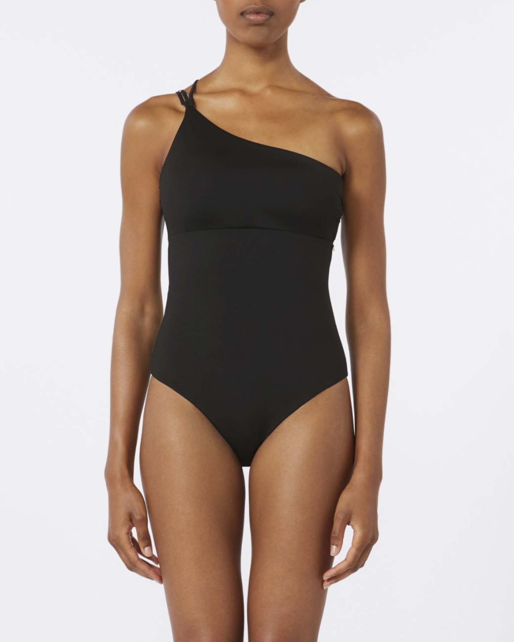 Costume interno Max Mara Beachwear nero monospalla e dettagli a catena