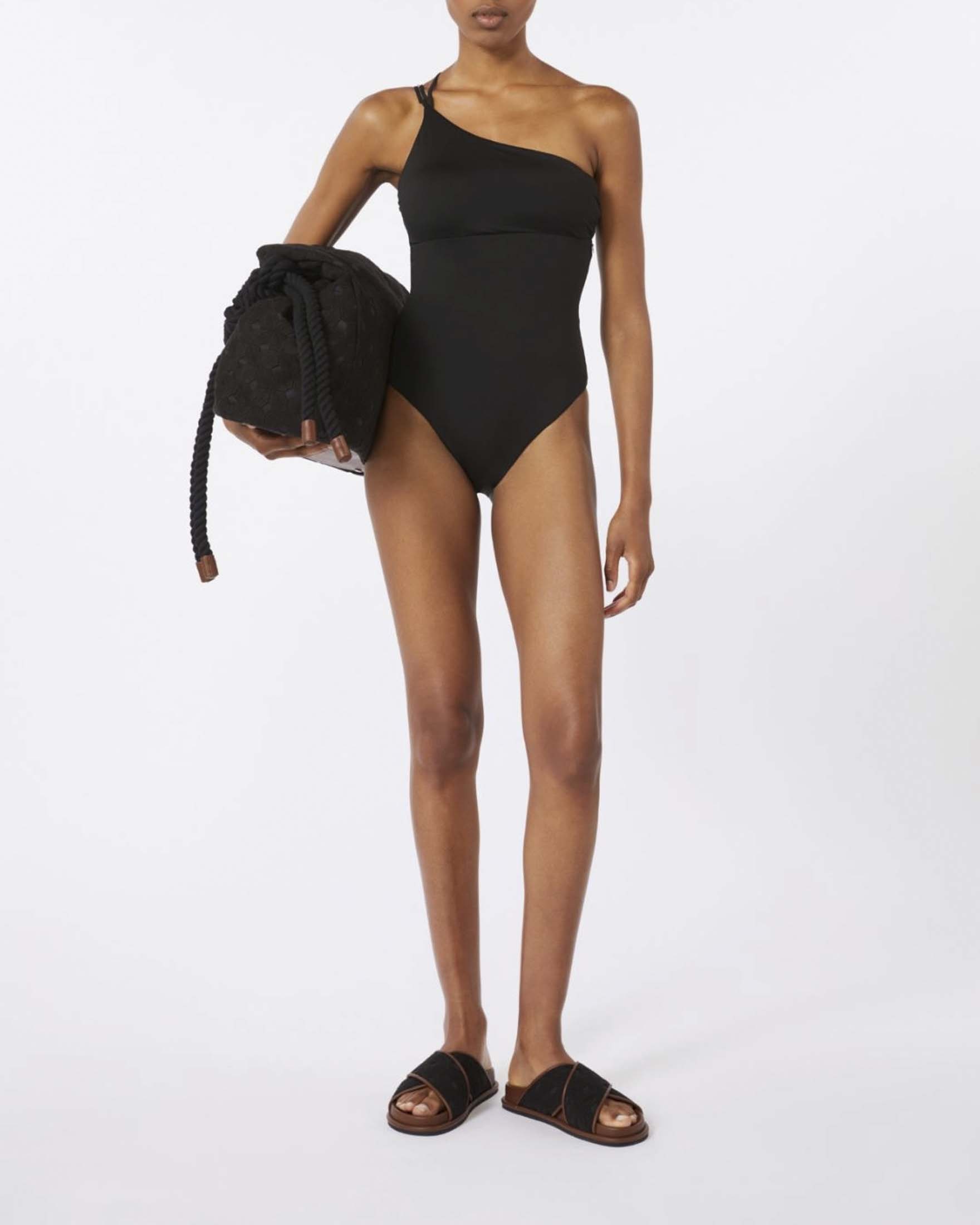 Costume interno Max Mara Beachwear nero monospalla e dettagli a catena image