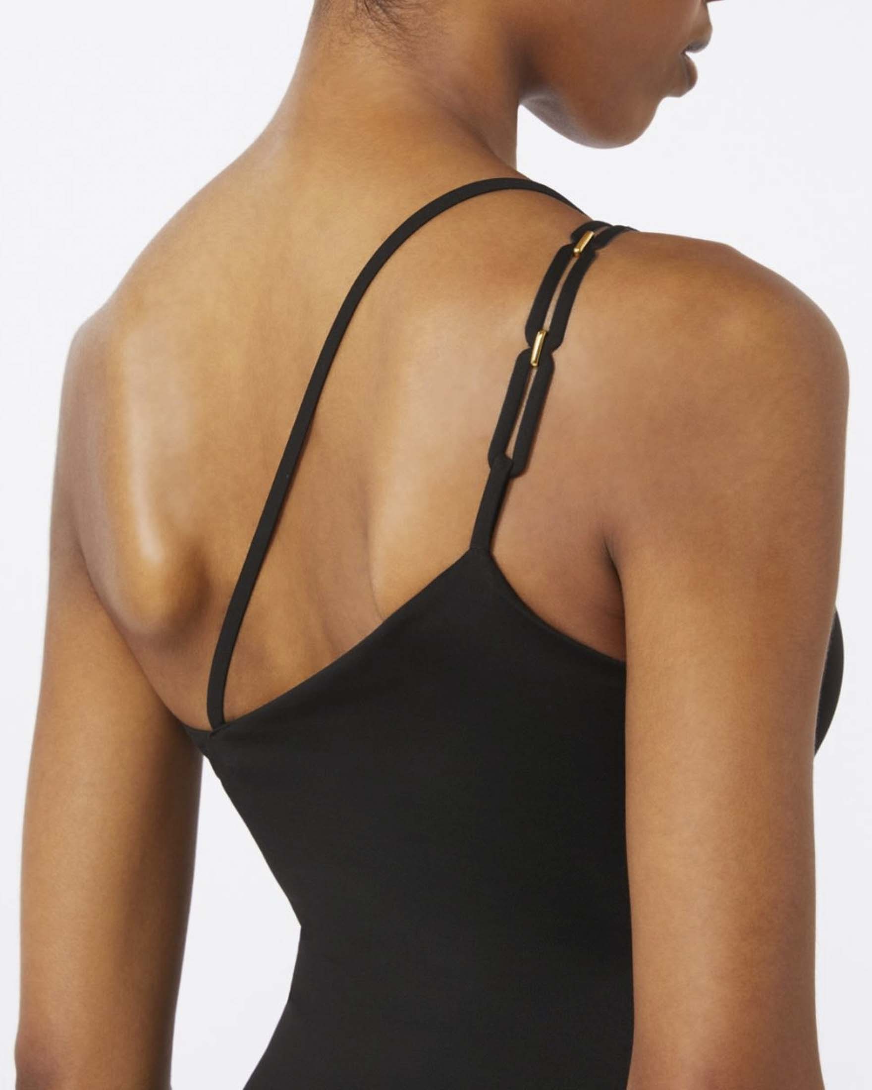 Costume interno Max Mara Beachwear nero monospalla e dettagli a catena