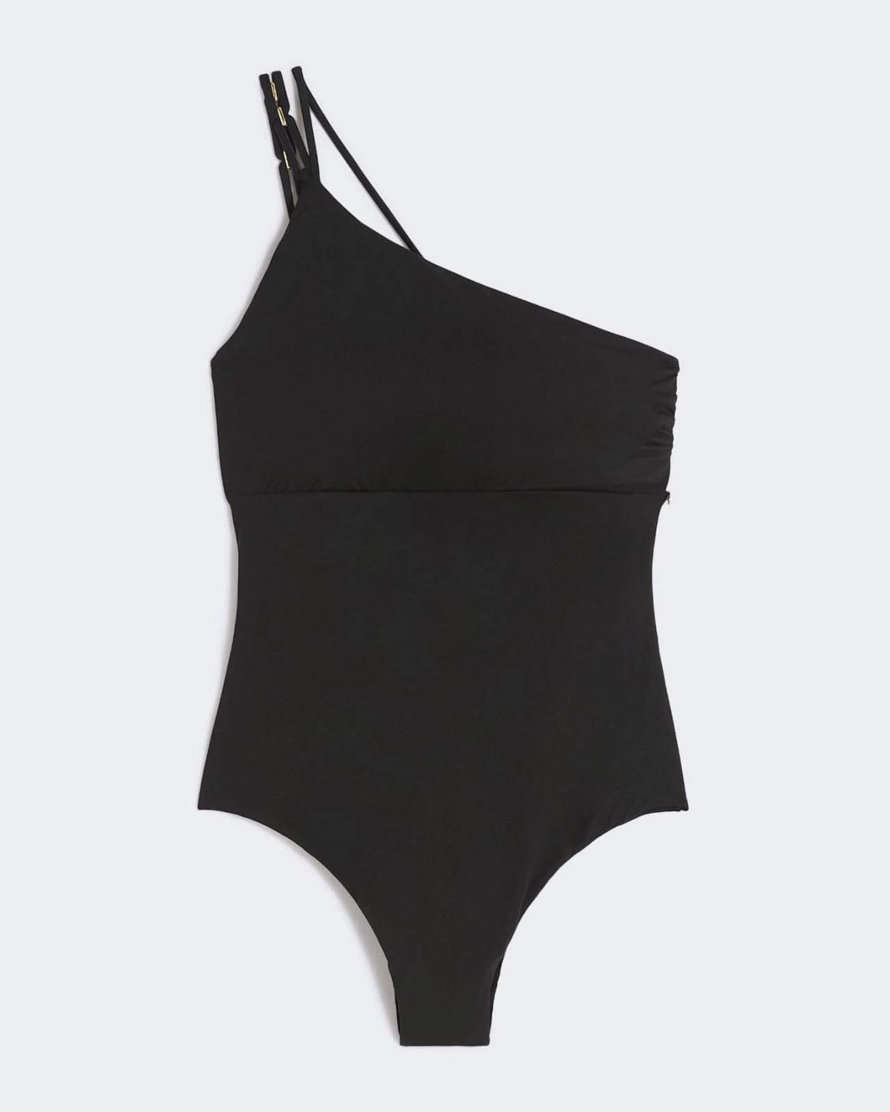 Costume interno Max Mara Beachwear nero monospalla e dettagli a catena