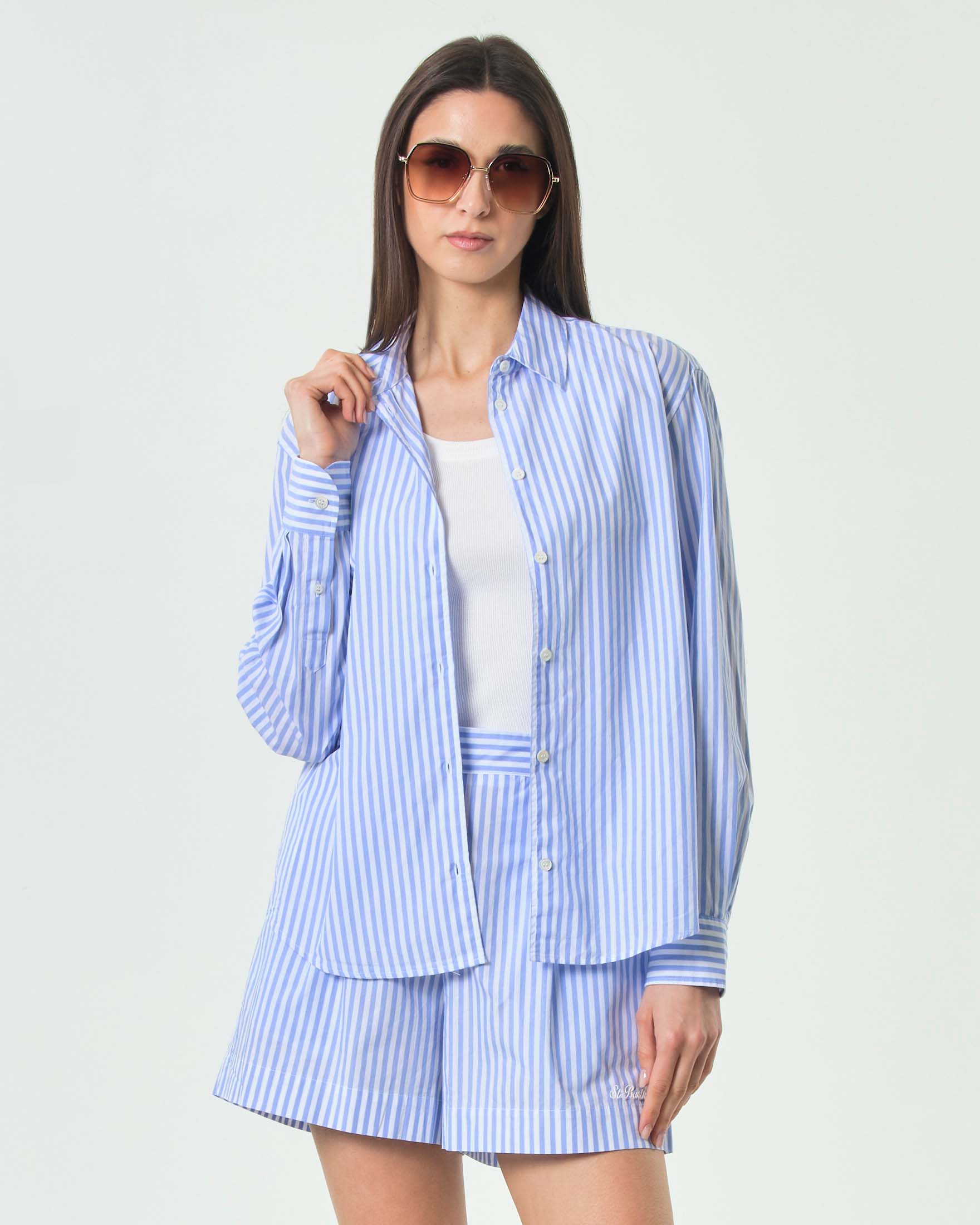 MC2 Saint Barth — Camicia Meredith MC2 Saint Barth in puro cotone a righe azzurre e bianche