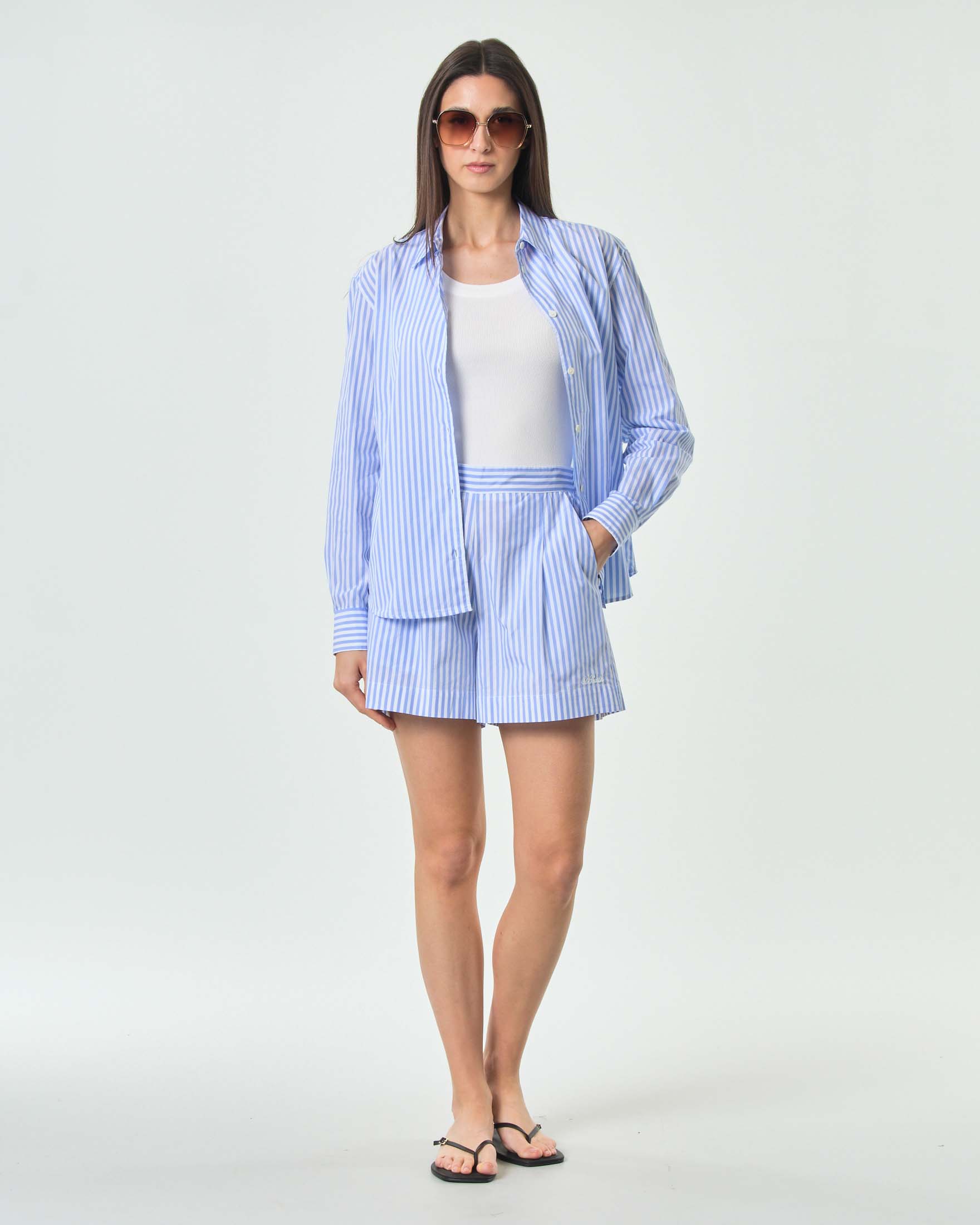 Camicia Meredith MC2 Saint Barth in puro cotone a righe azzurre e bianche