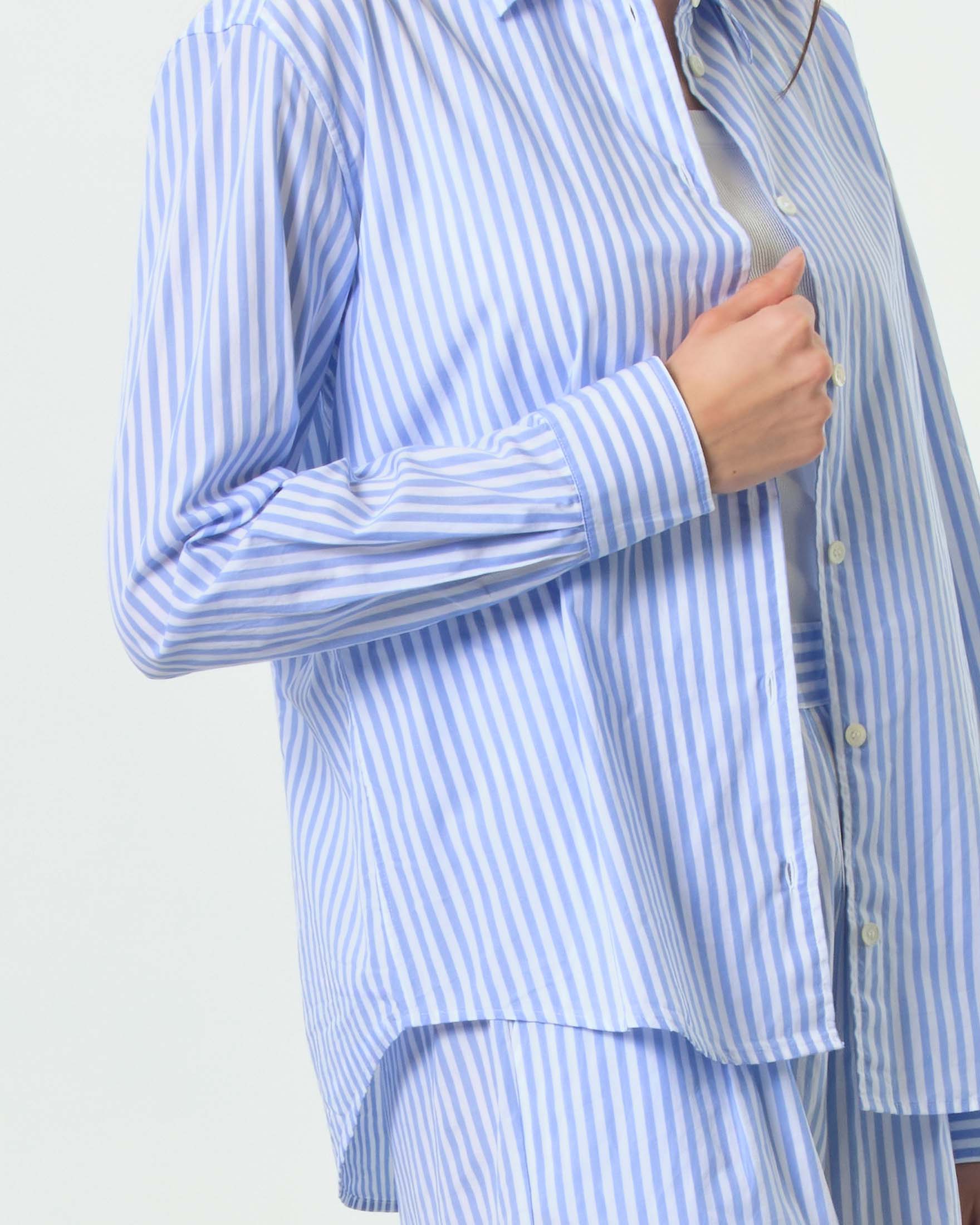 Camicia Meredith MC2 Saint Barth in puro cotone a righe azzurre e bianche