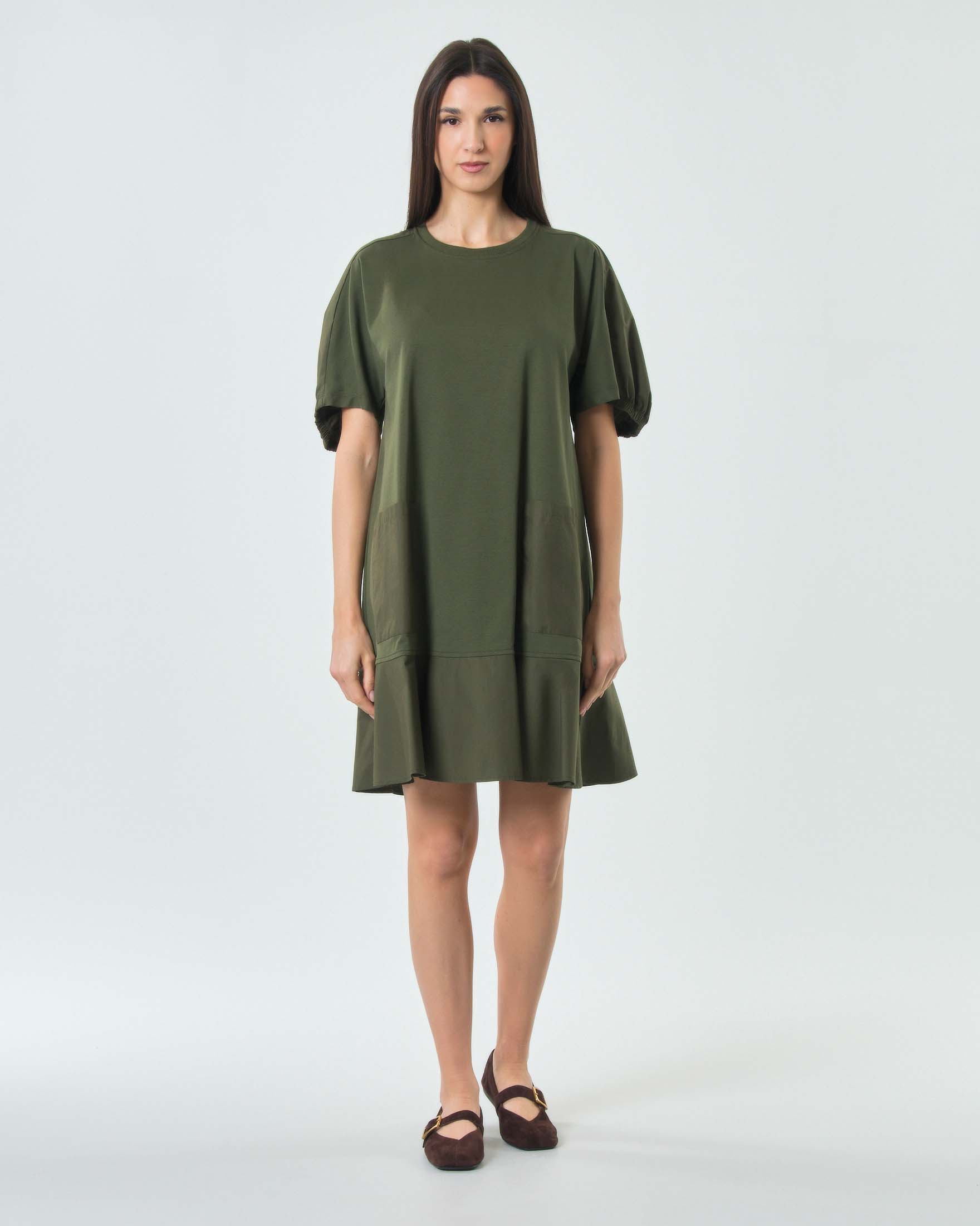 Abito corto verde MM Max Mara a mezze maniche con balza sul fondo
