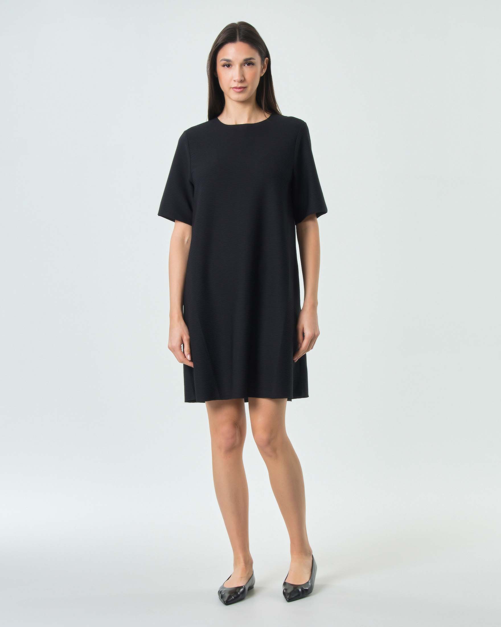 Abito corto a maniche corte MM Max Mara nero in viscosa con effetto ottomano