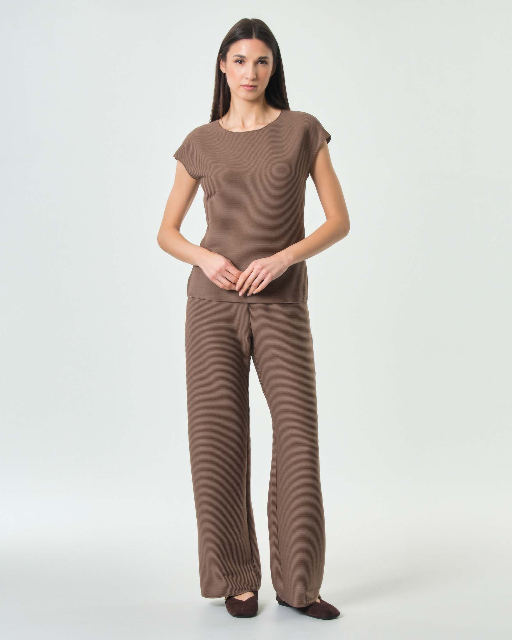 Pantaloni dritti MM Max Mara marrone in tessuto con effetto ottomano