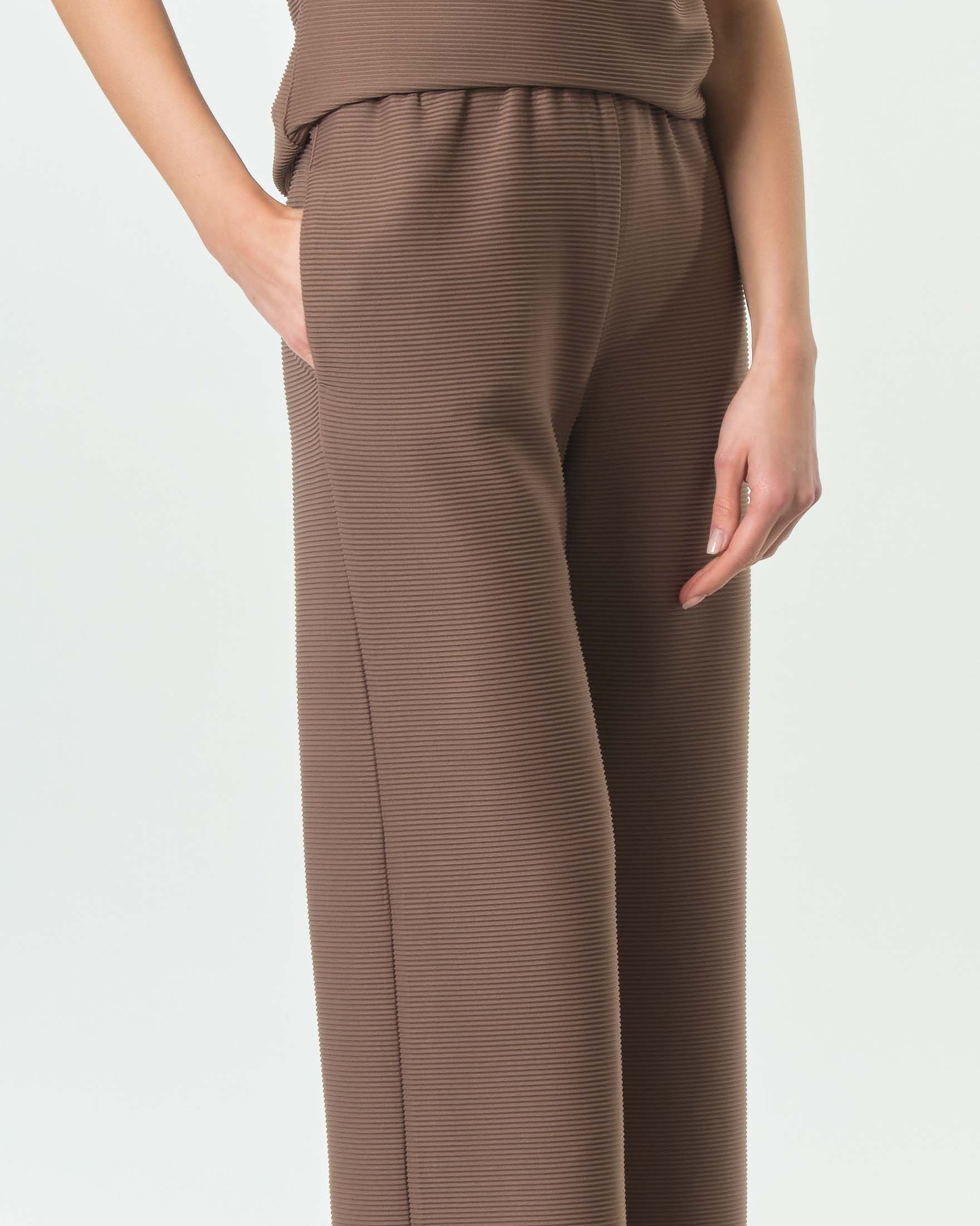 Pantaloni dritti MM Max Mara marrone in tessuto con effetto ottomano image