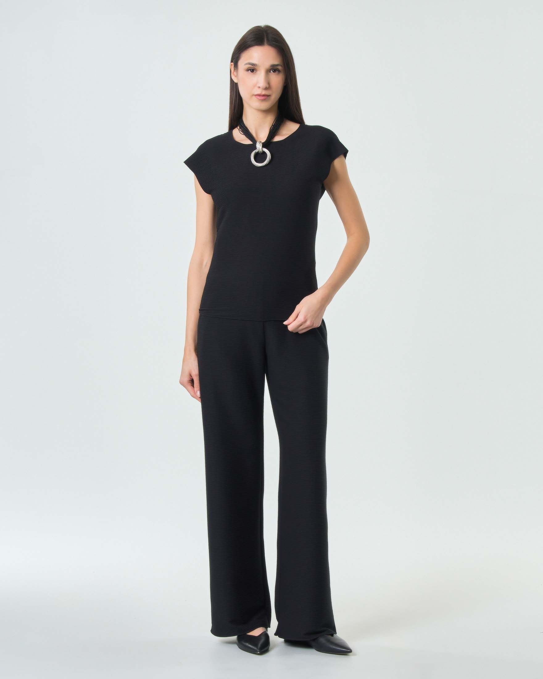 Pantaloni dritti MM Max Mara nero in tessuto con effetto ottomano