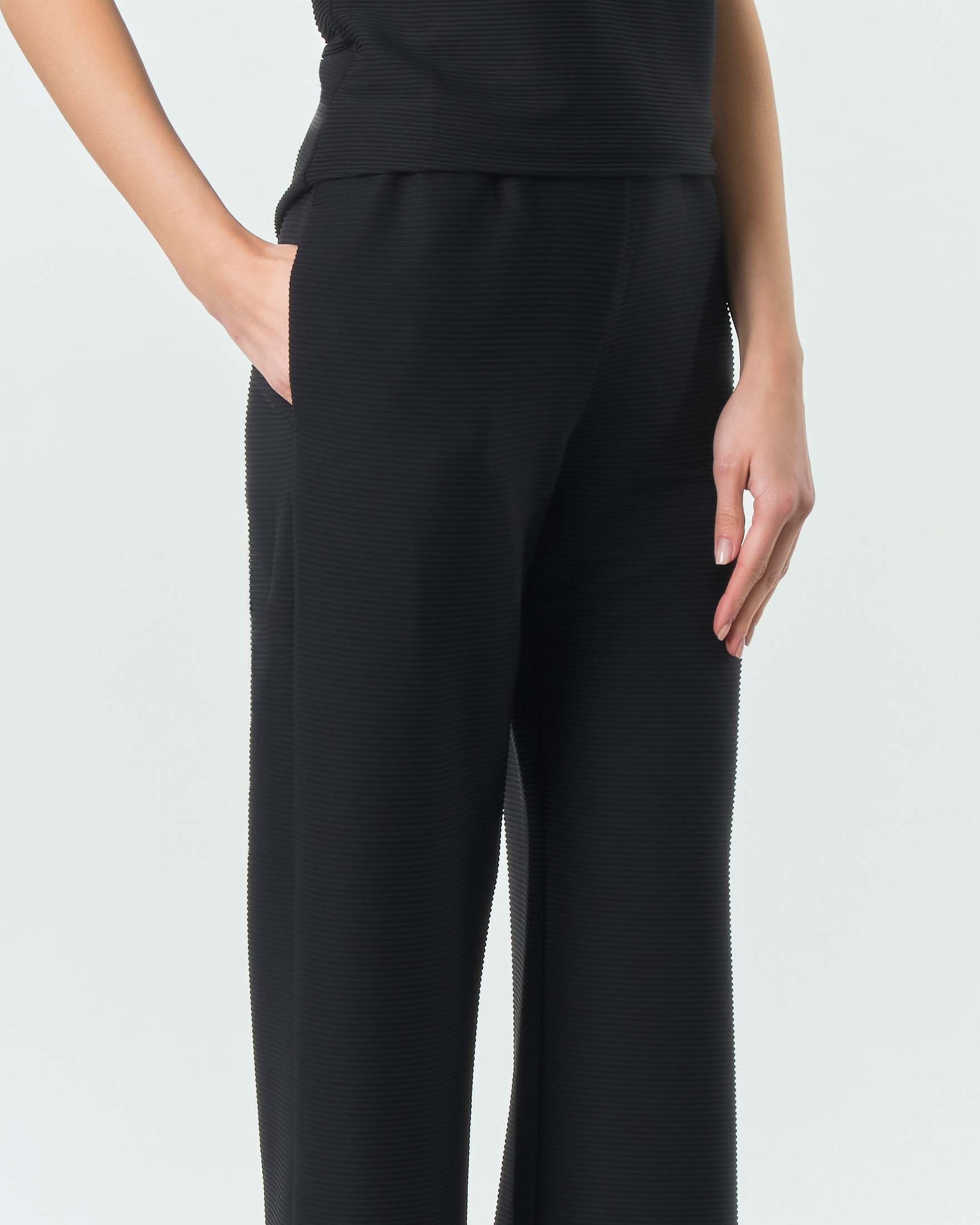 Pantaloni dritti MM Max Mara nero in tessuto con effetto ottomano image