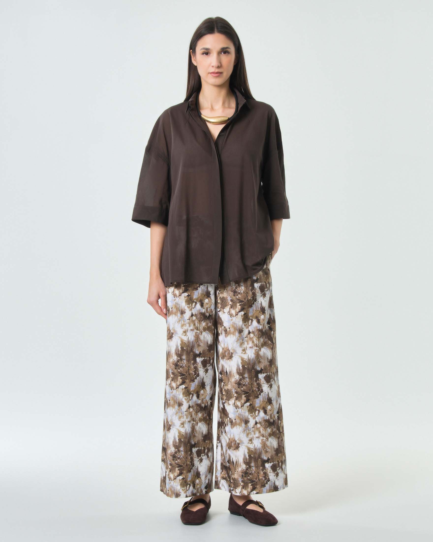 Camicia MM Max Mara color moro in misto cotone con maniche a tre quarti image