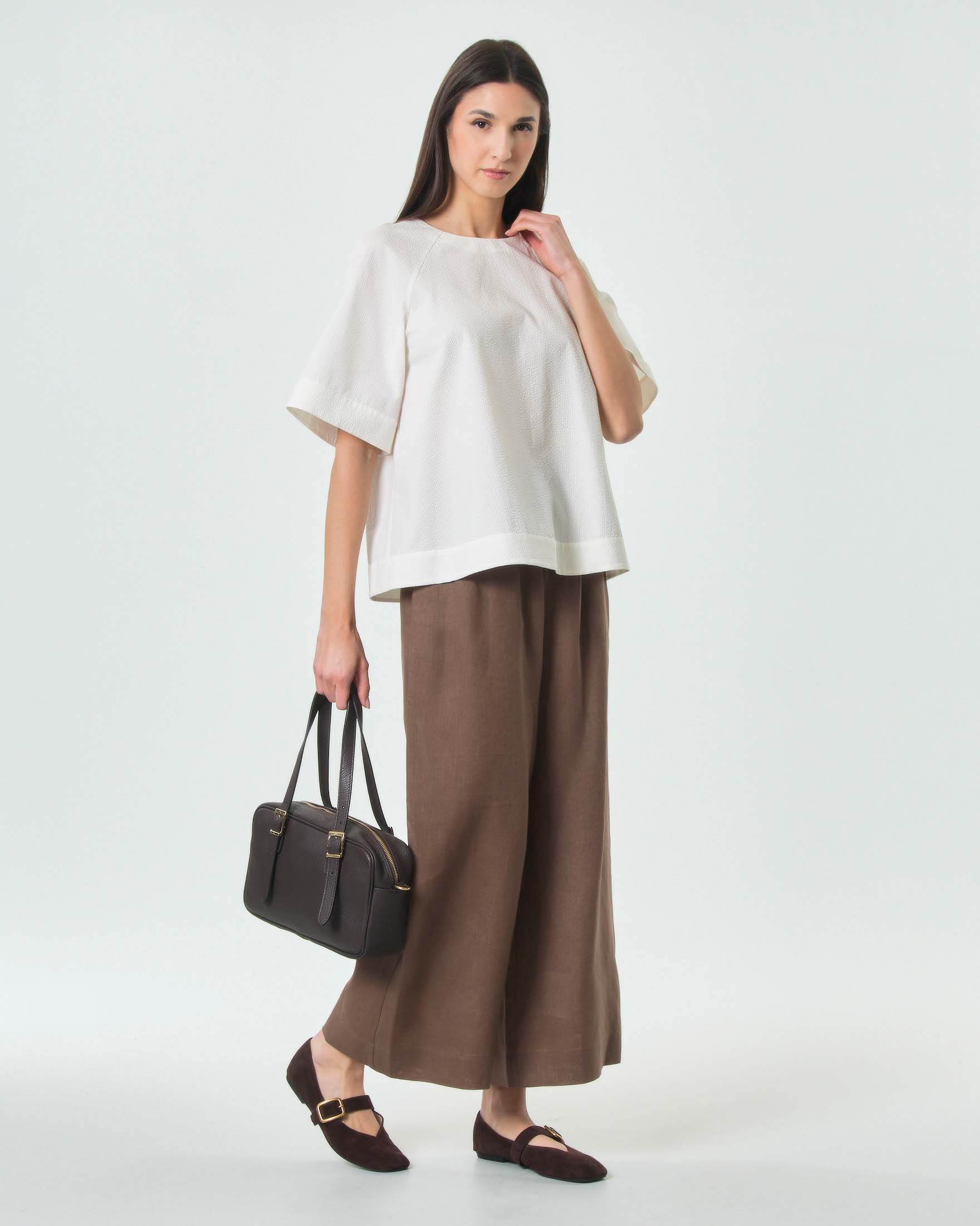 Blusa MM Max Mara bianca in seersucker di puro cotone con maniche a tre quarti image
