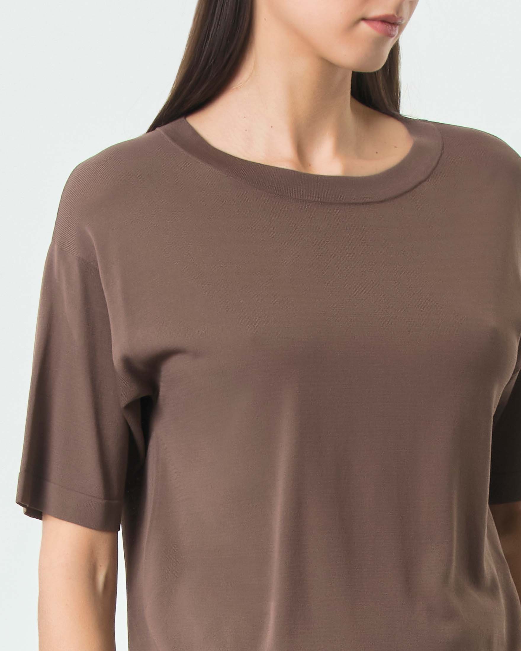 Maglia boxy a maniche corte MM Max Mara marrone in viscosa crêpe image