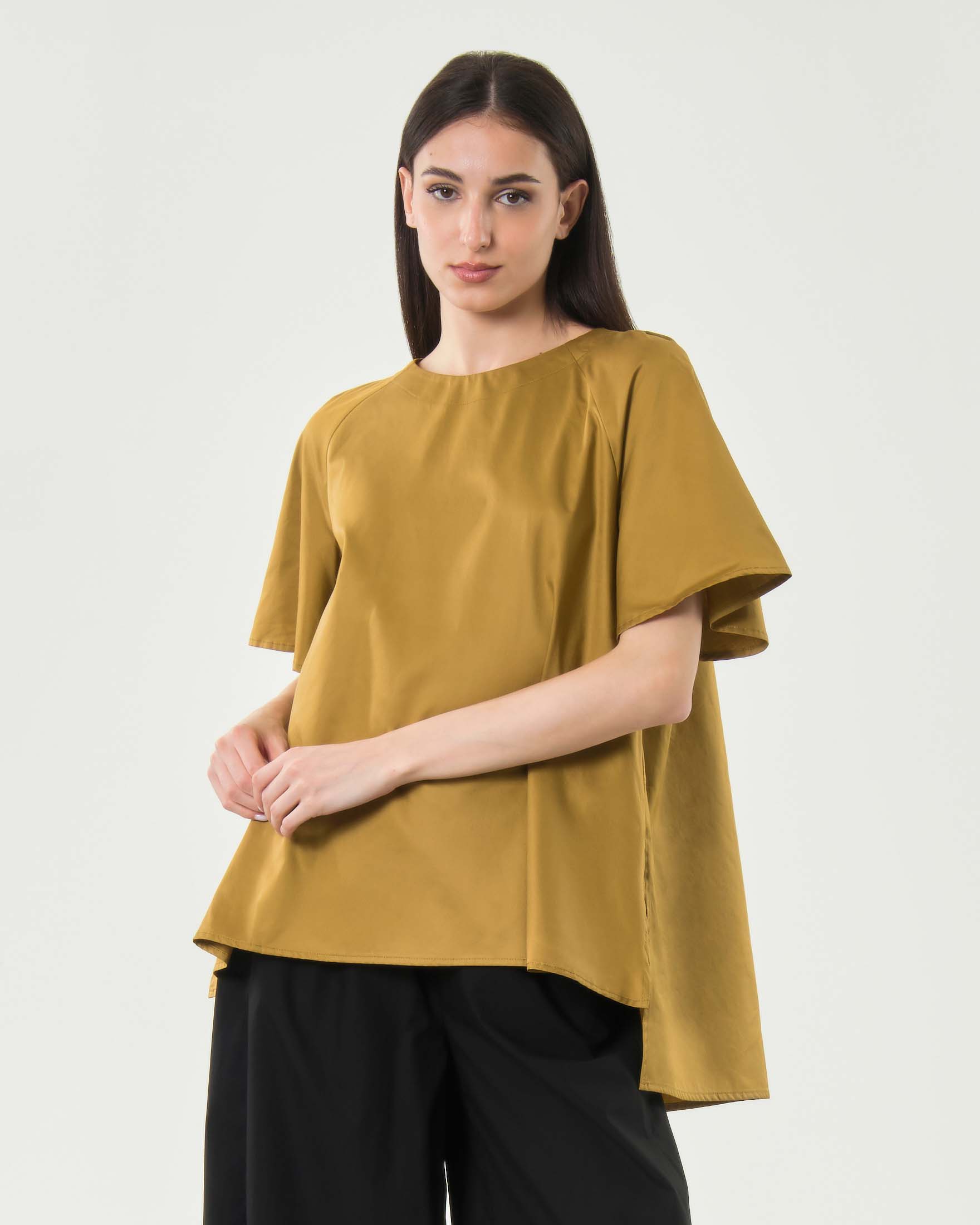 T-shirt mezze maniche Milla blu in puro cotone con spacchetti laterali