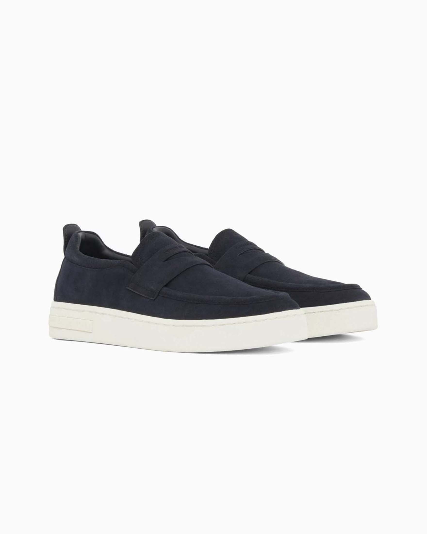 Mocassino Armani Exchange blu in pelle scamosciata image