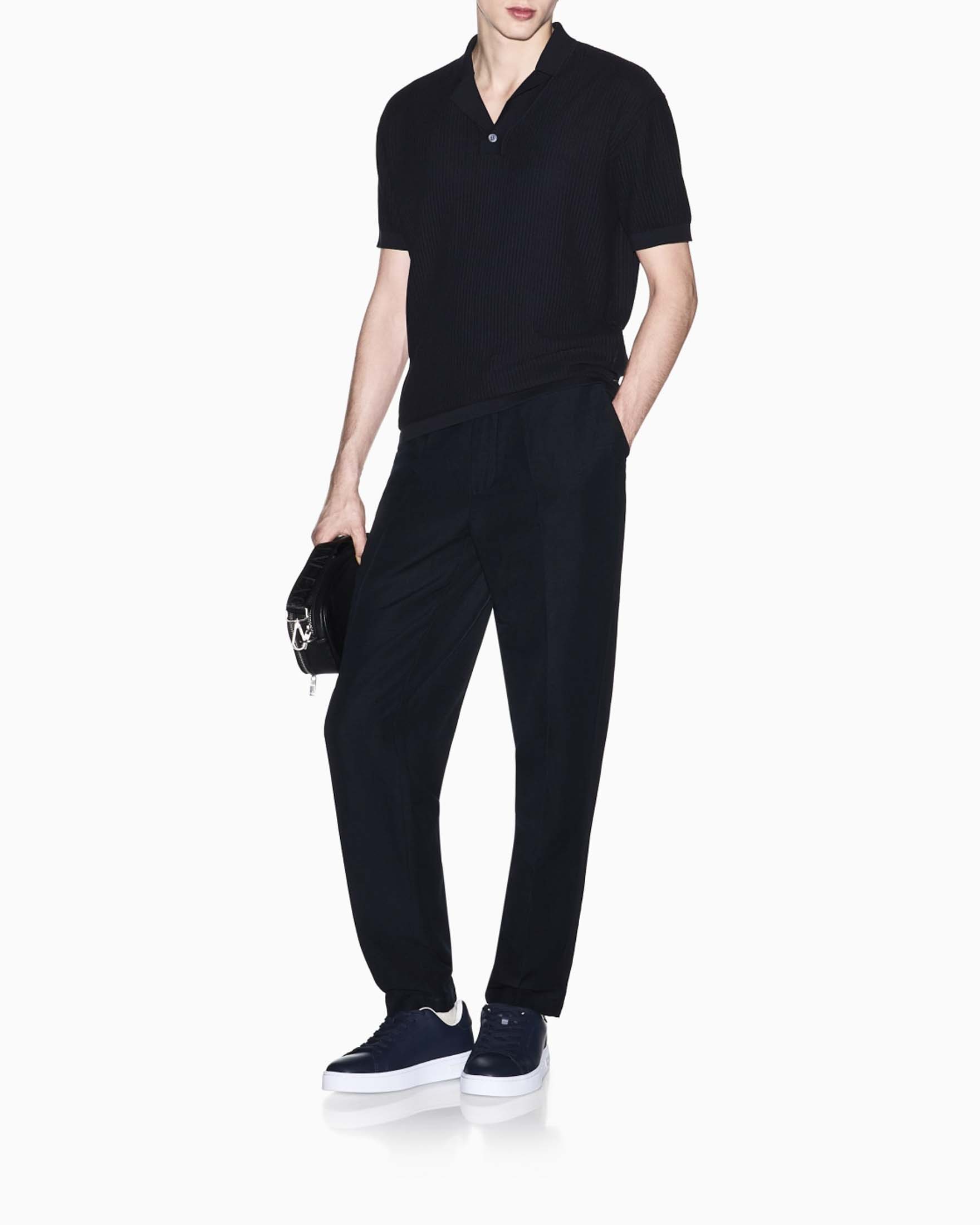 Polo Exchange blu in maglia di cotone con colletto bowling