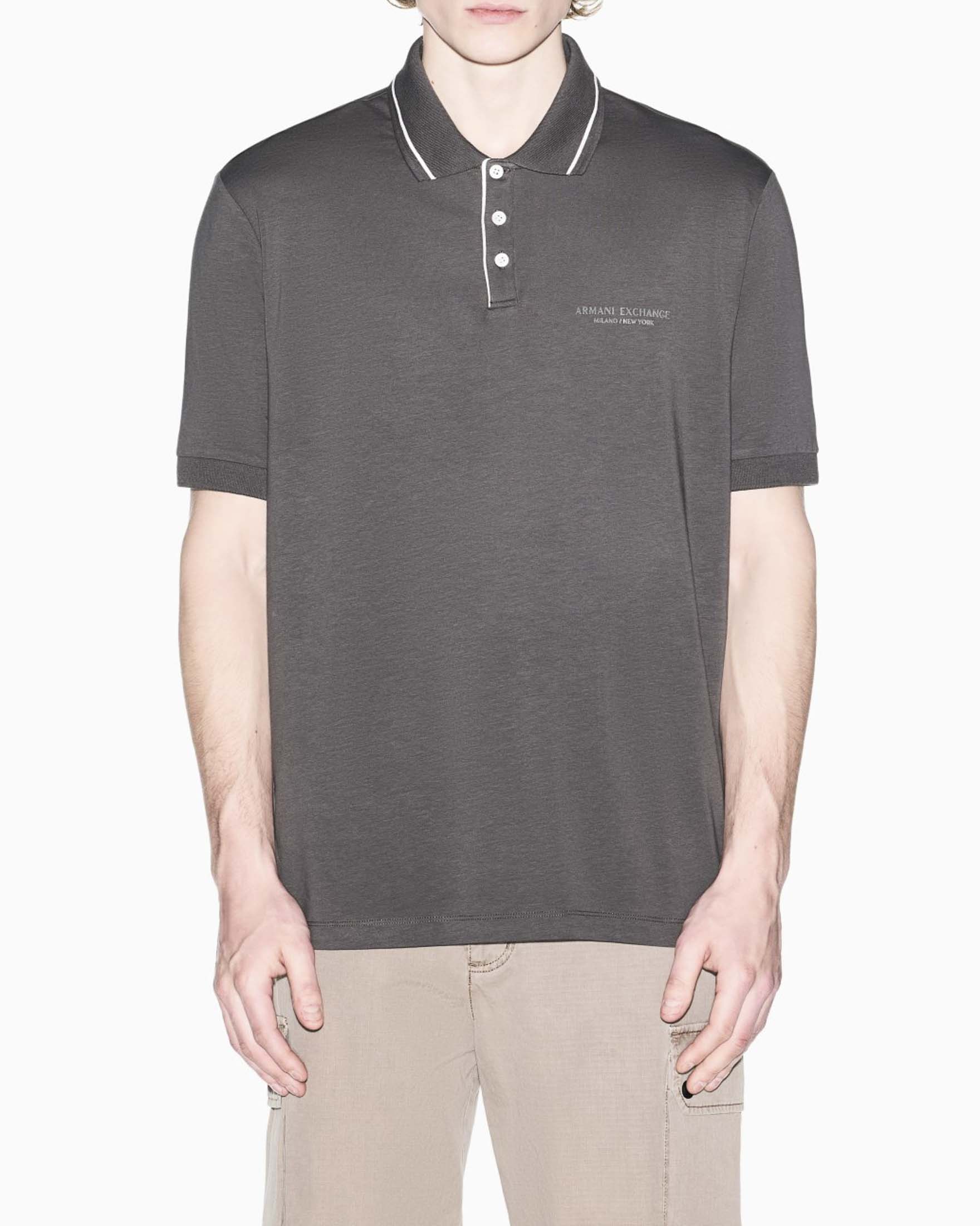 Polo Exchange verde militare in cotone stretch con piping a contrasto
