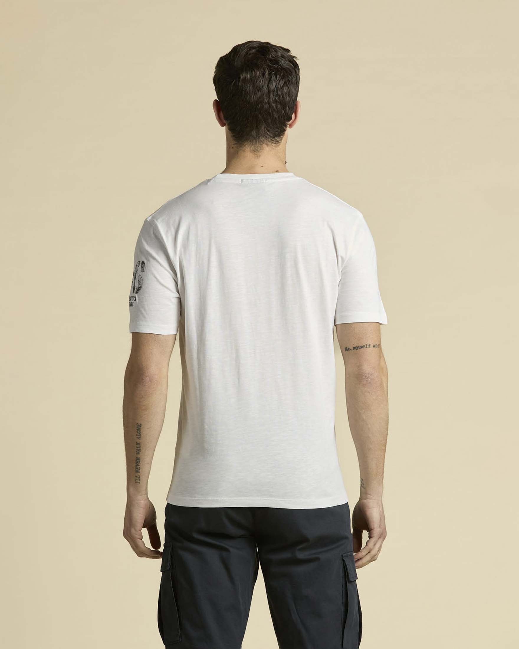 T-shirt bianca mezza manica in puro cotone fiammato con ricamo Eurofighter Typhoon 36° Stormo image