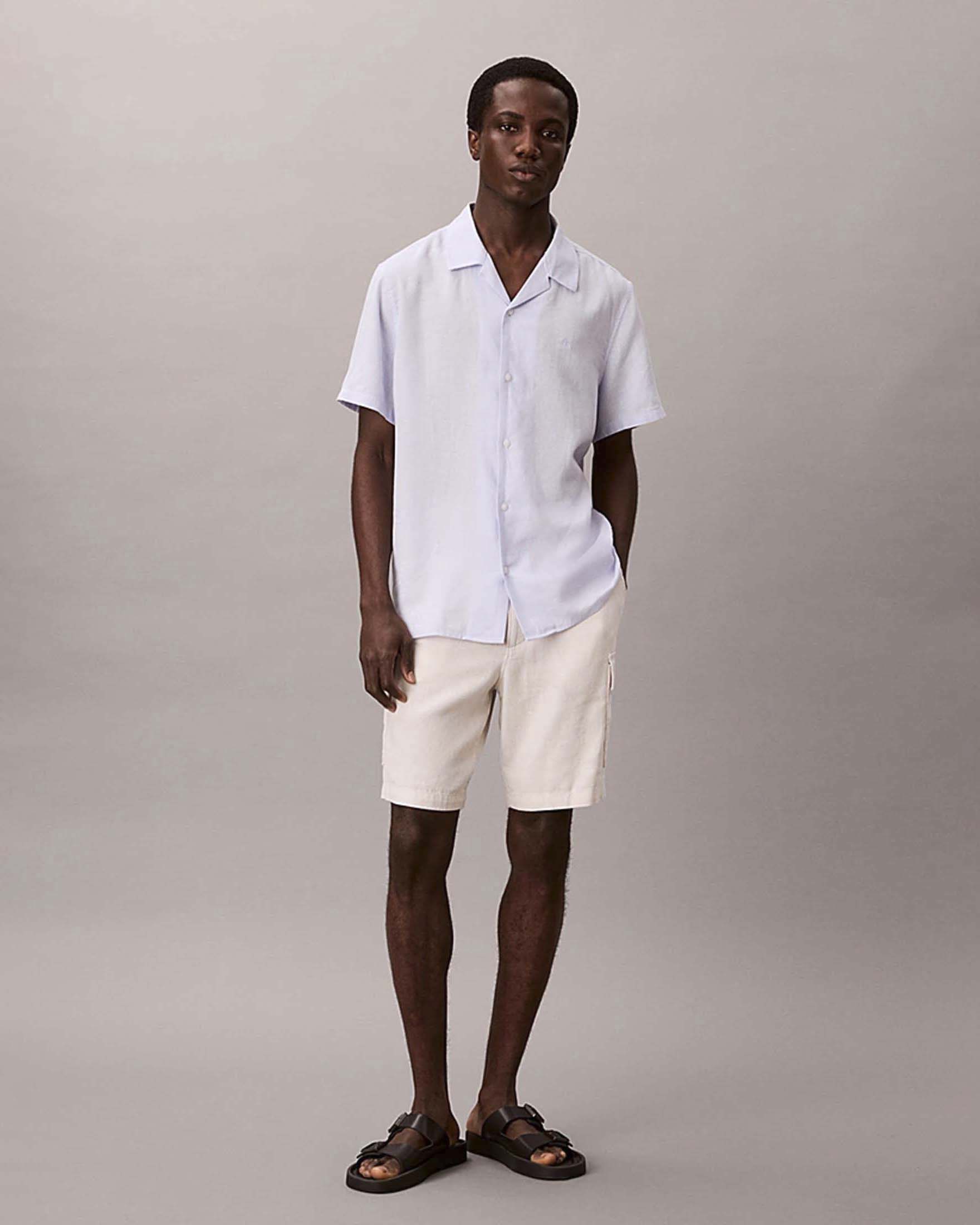 Bermuda cargo Calvin Klein Jeans beige in misto lino con logo ricamato