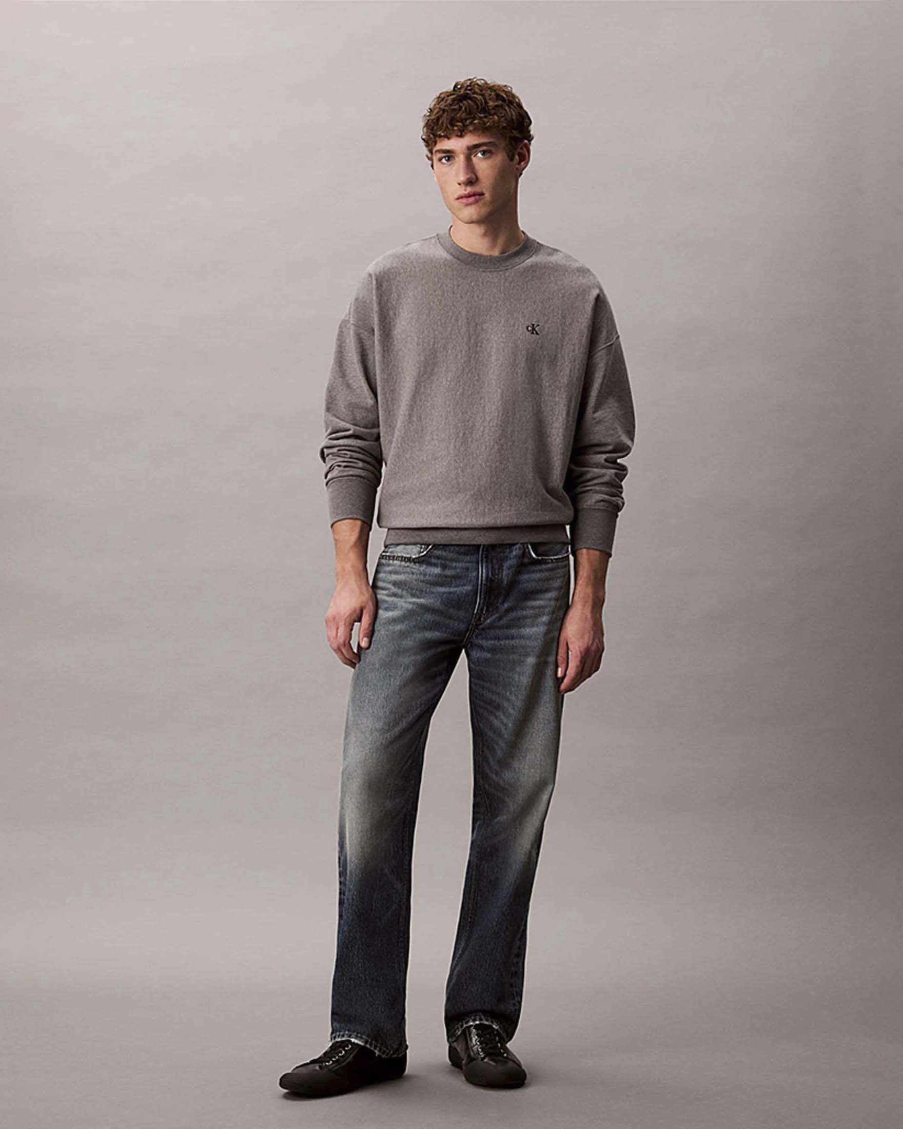 Felpa girocollo Jeans grigia in misto cotone con logo ricamato