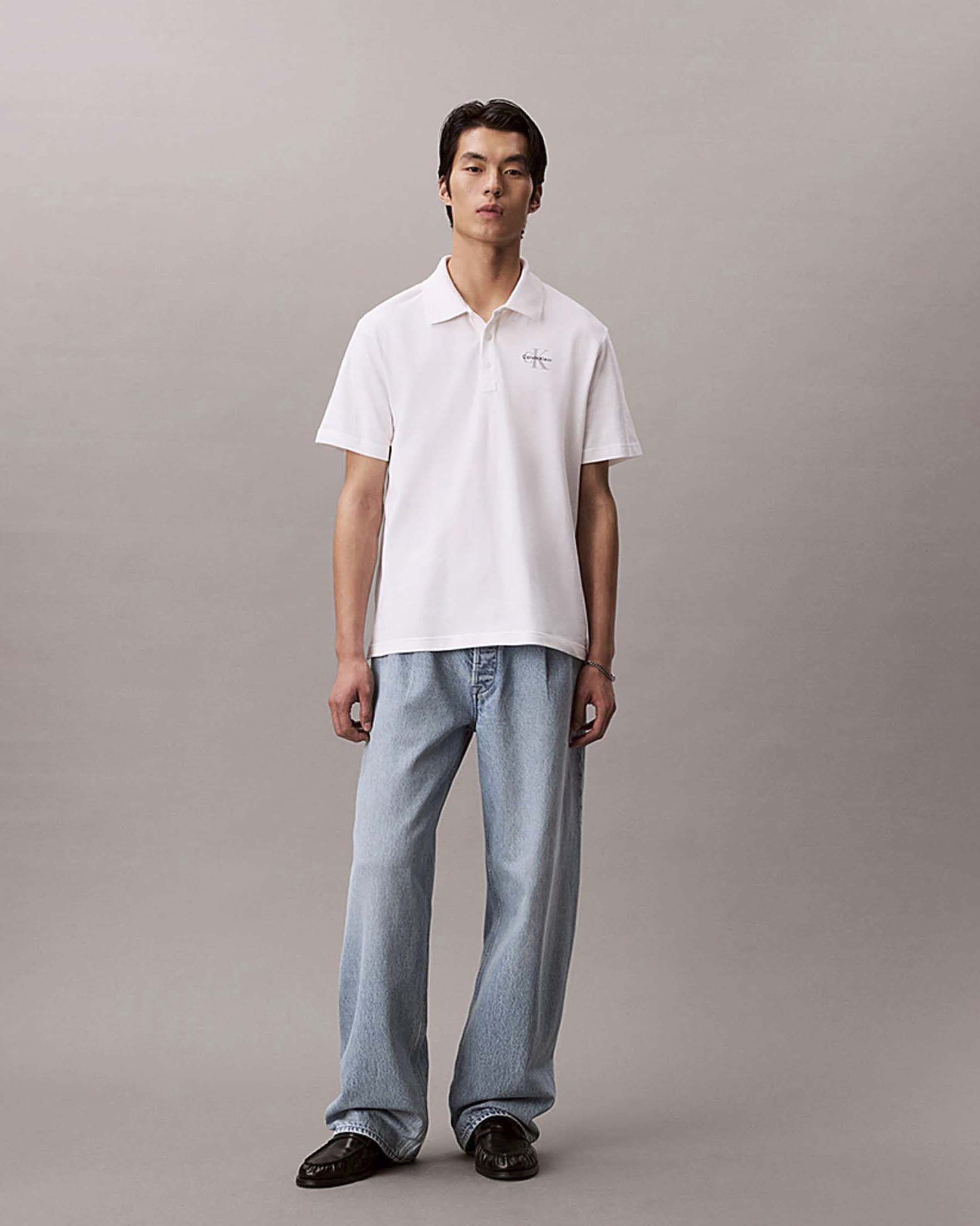 Polo Jeans bianca in cotone con logo ricamato