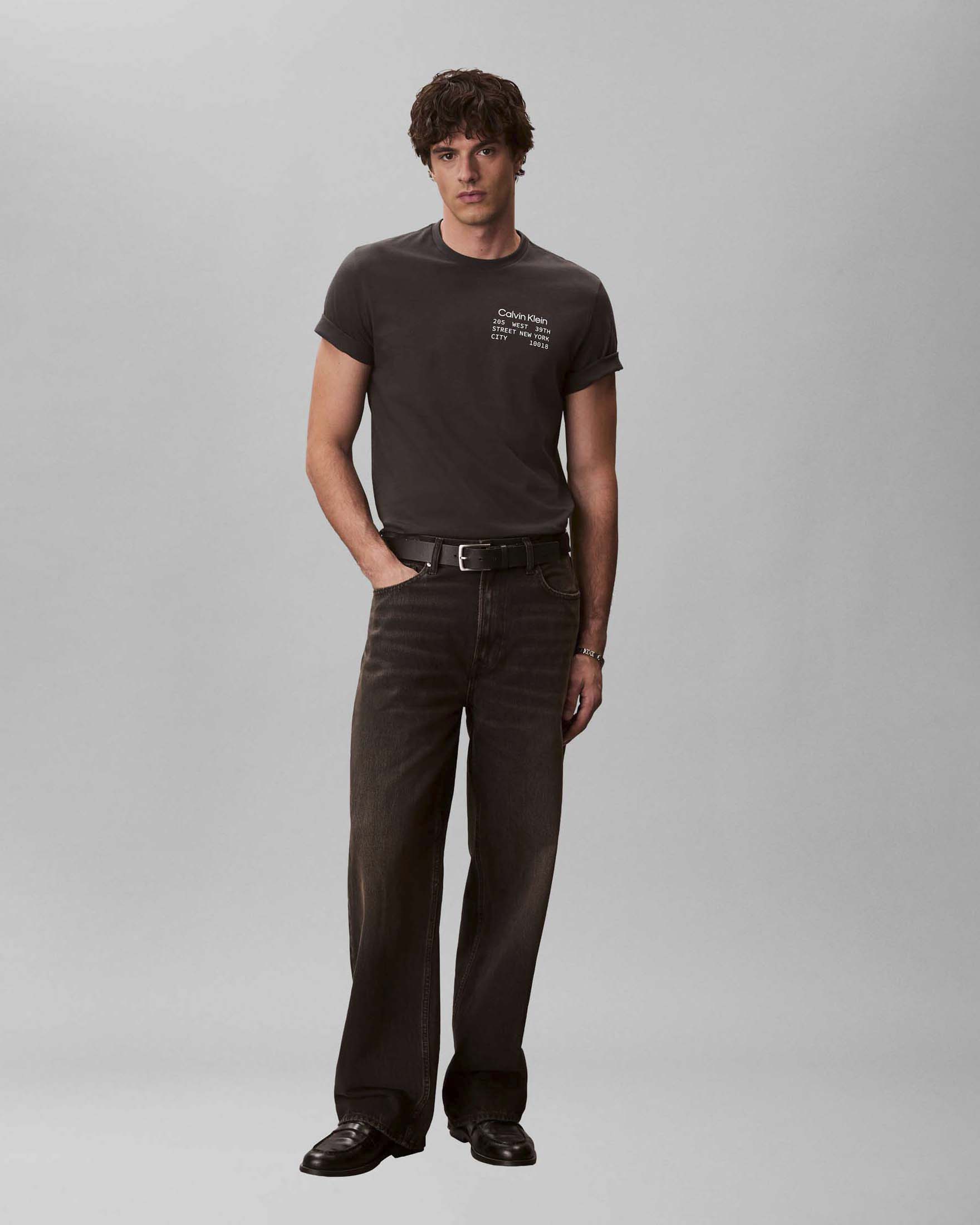 T-shirt mezza manica Jeans nera in cotone con stampa logo