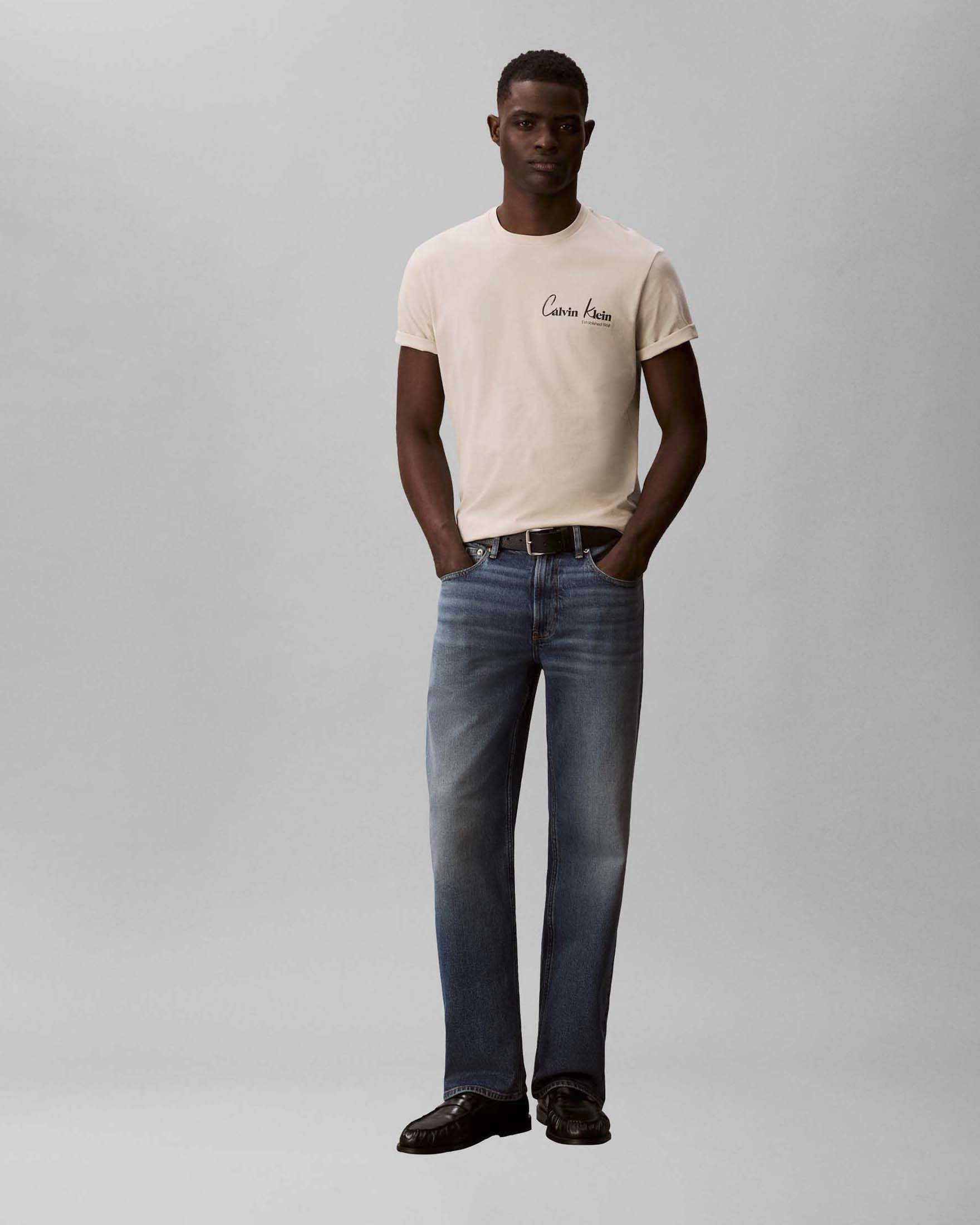 T-shirt mezza manica Jeans sabbia in cotone con stampa logo
