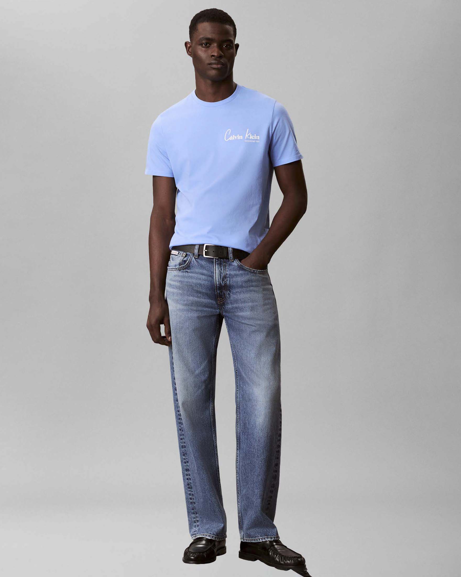 T-shirt mezza manica Jeans azzurra in cotone con stampa logo