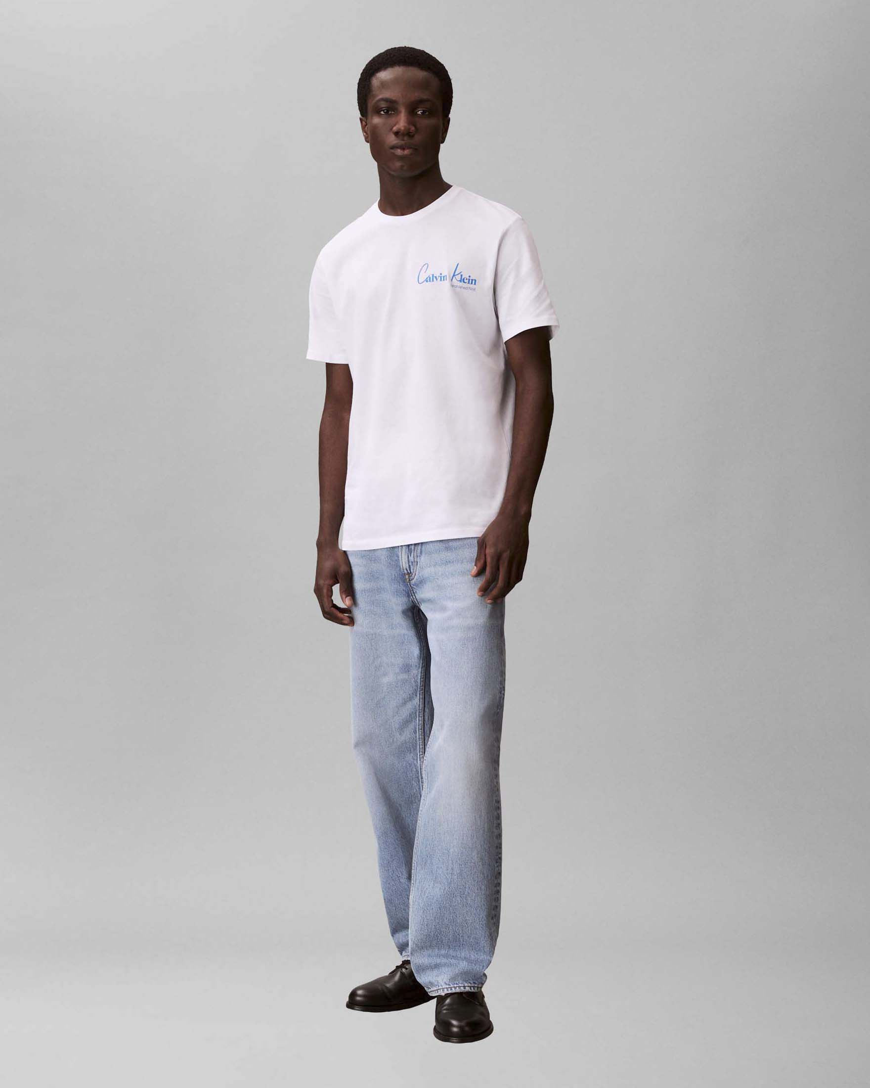 T-shirt mezza manica Jeans bianca in cotone con stampa logo
