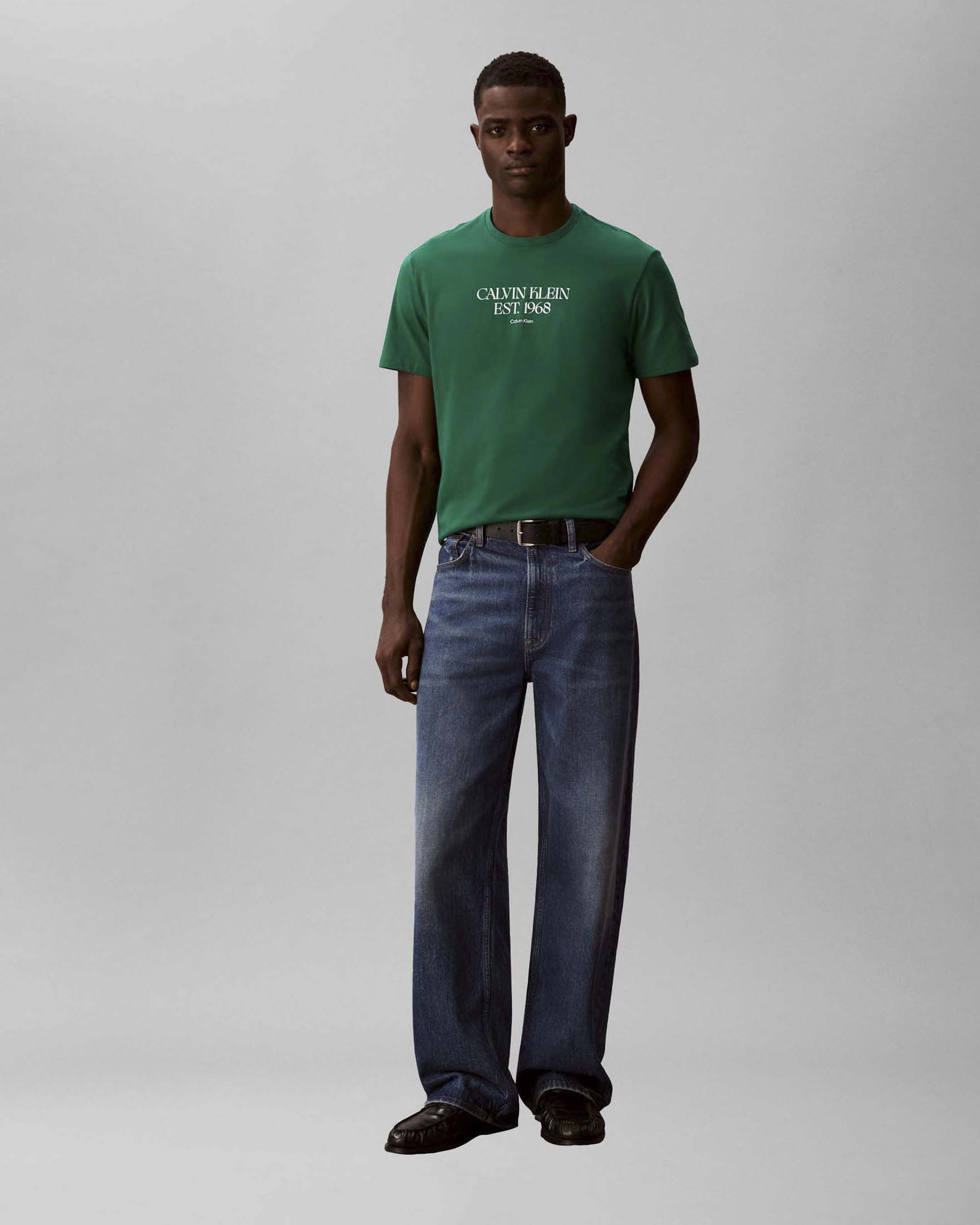 T-shirt Jeans verde in cotone con stampa logo
