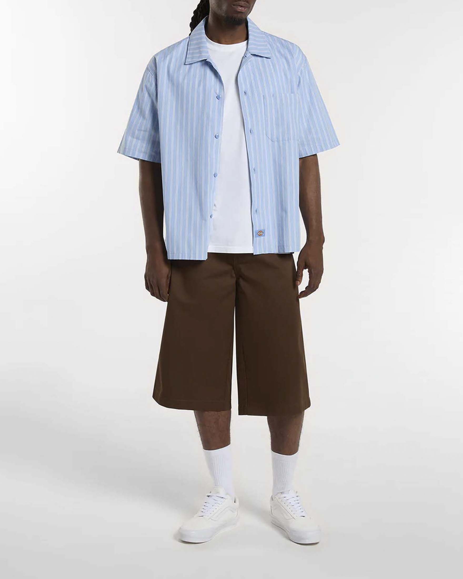 Camicia mezza manica Dickies azzurra a righe con taschino