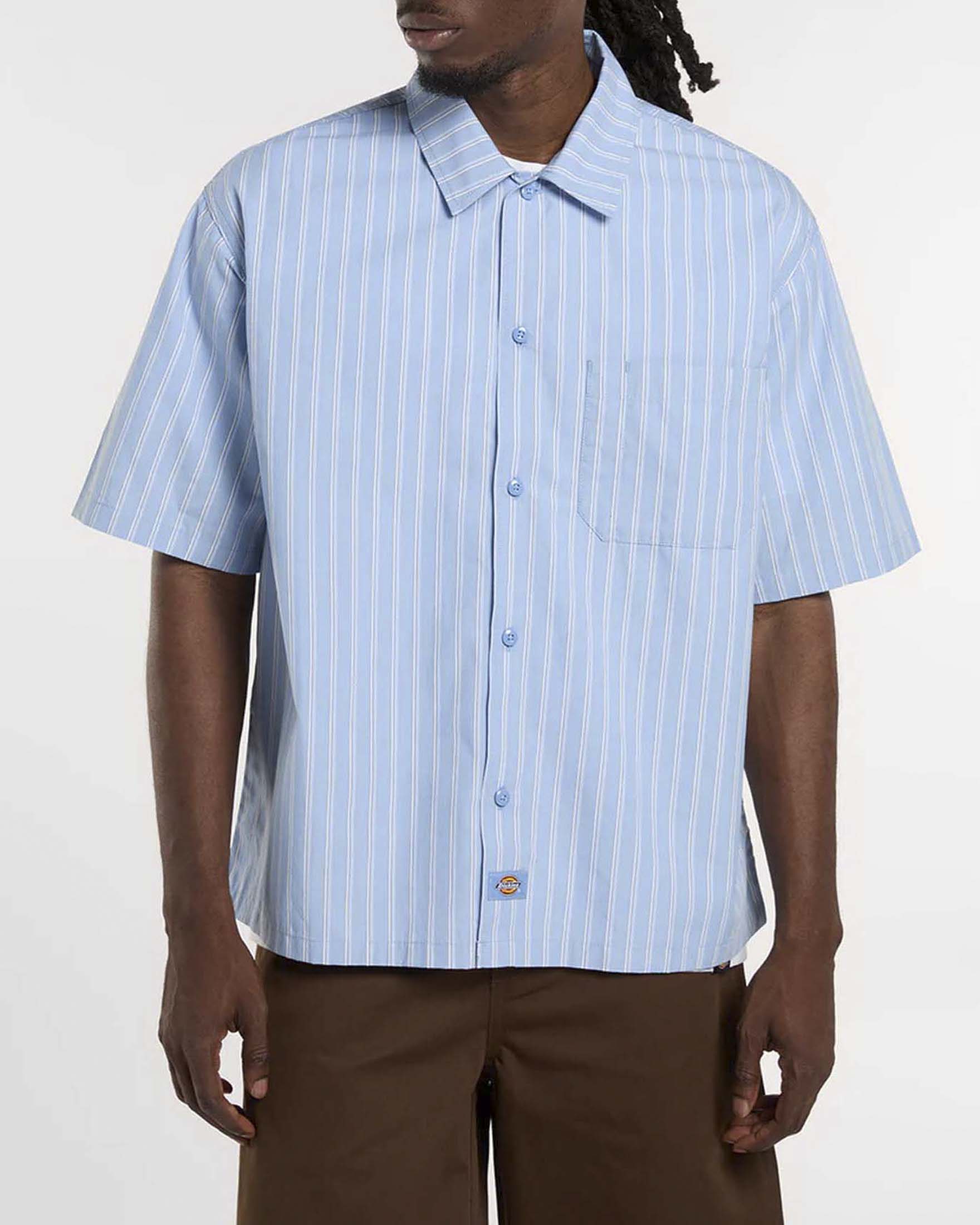 Camicia mezza manica Dickies azzurra a righe con taschino image