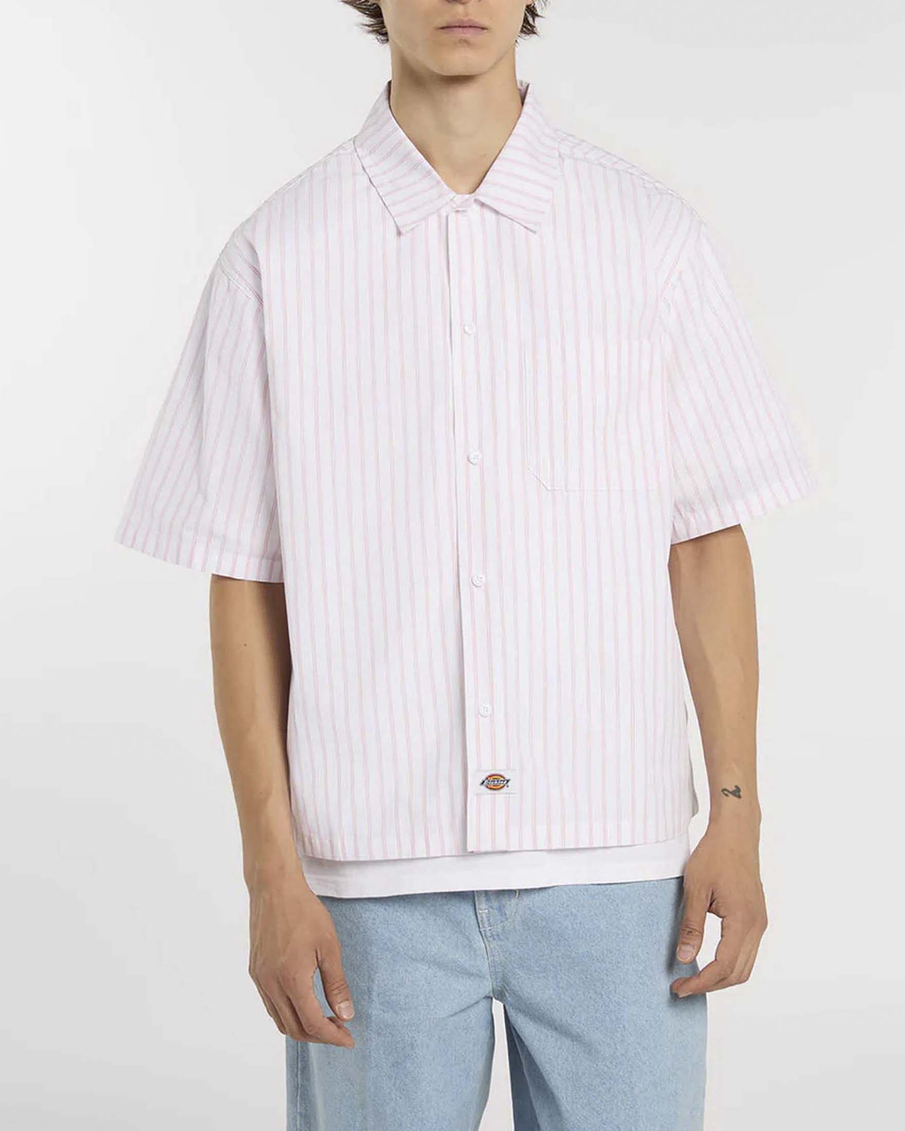 Camicia mezza manica Dickies rosa a righe con taschino image