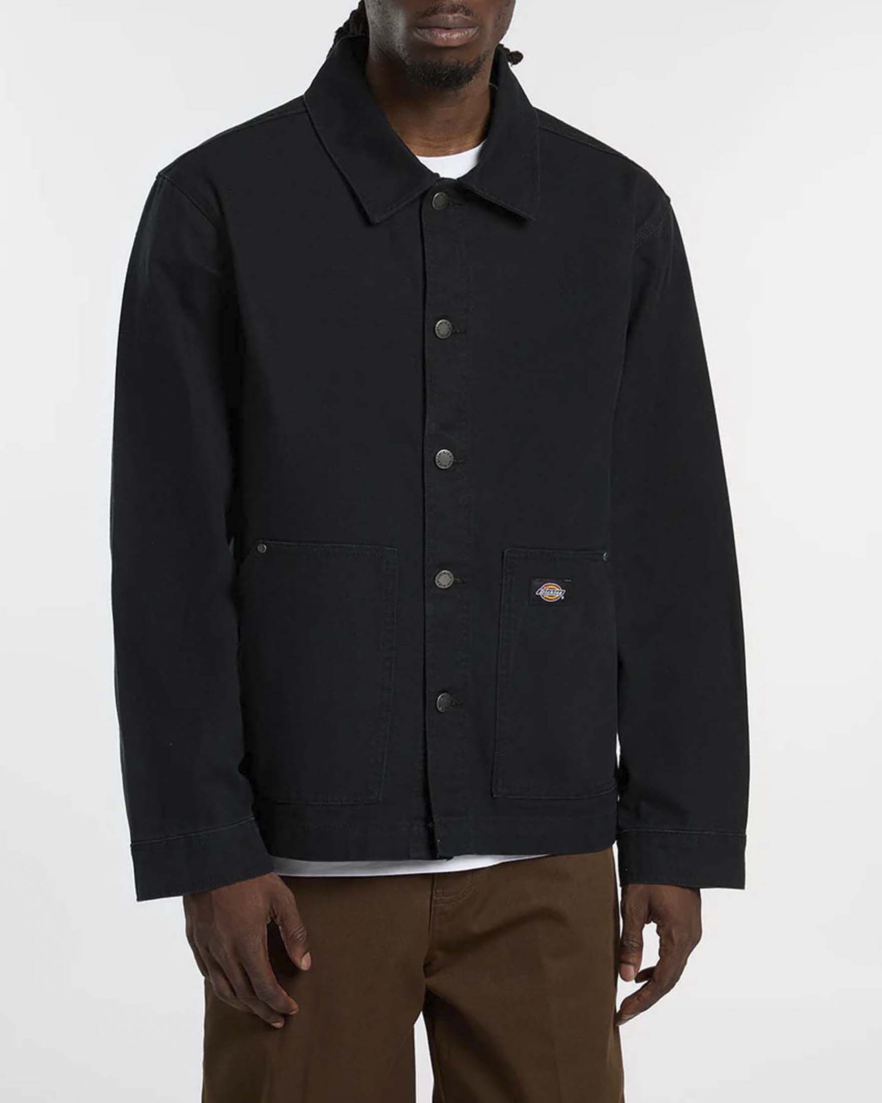Giubbino Dickies nero in canvas di cotone con collo a camicia e bottoni image